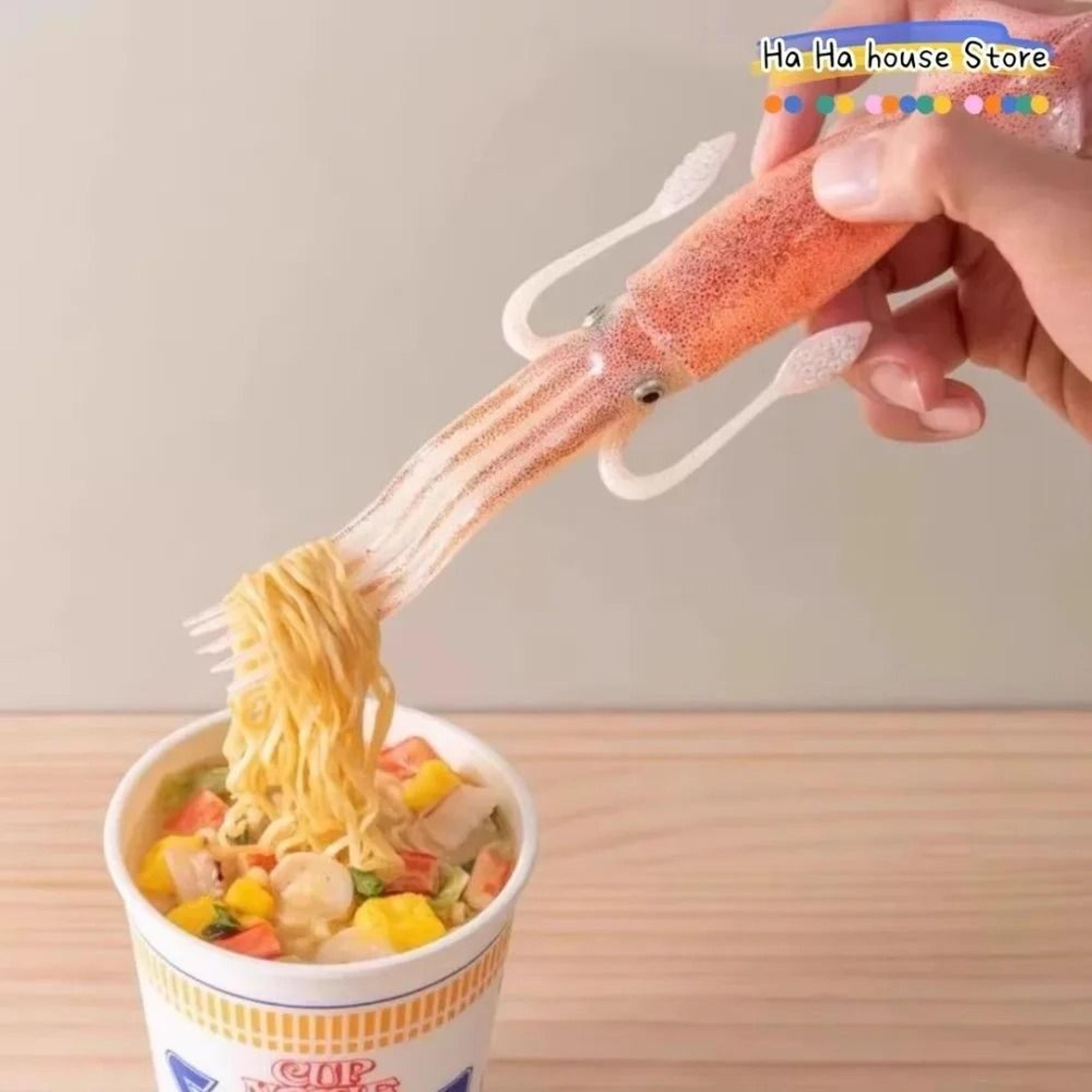 Three In One Squid Noodle Fork And Food Pick 0