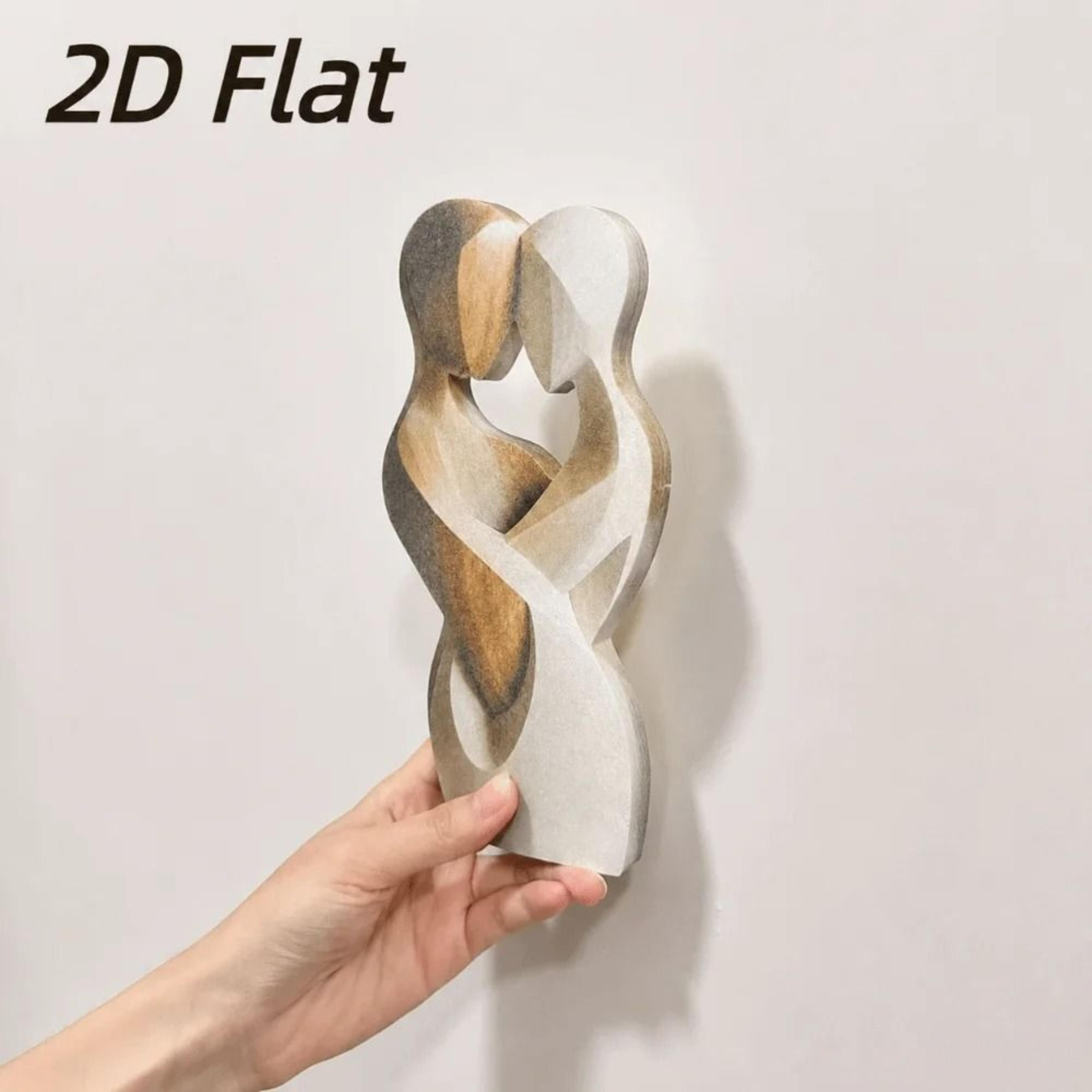 Modern Embracing Couple Flat Statue With Wood Effect 4