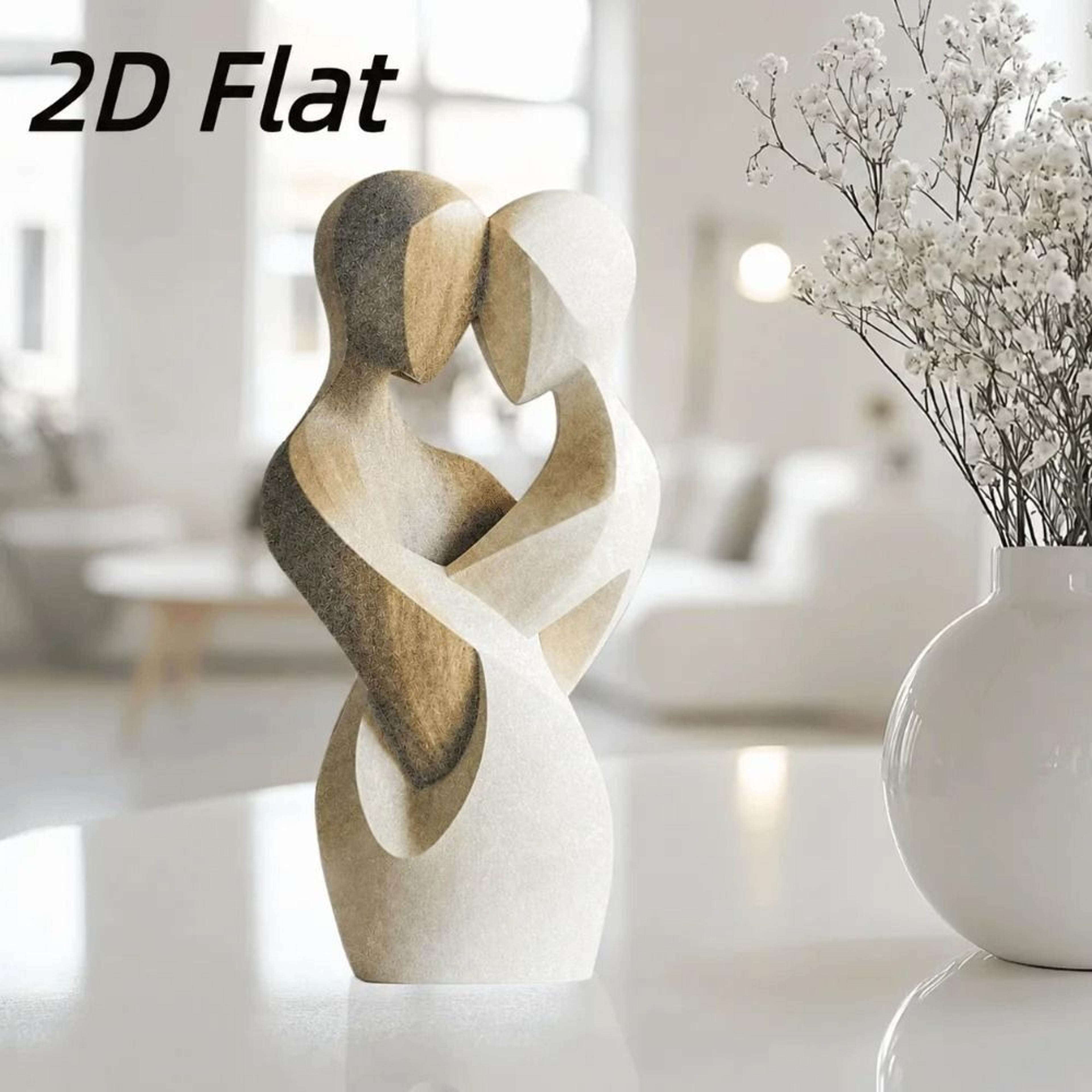 Modern Embracing Couple Flat Statue With Wood Effect 5