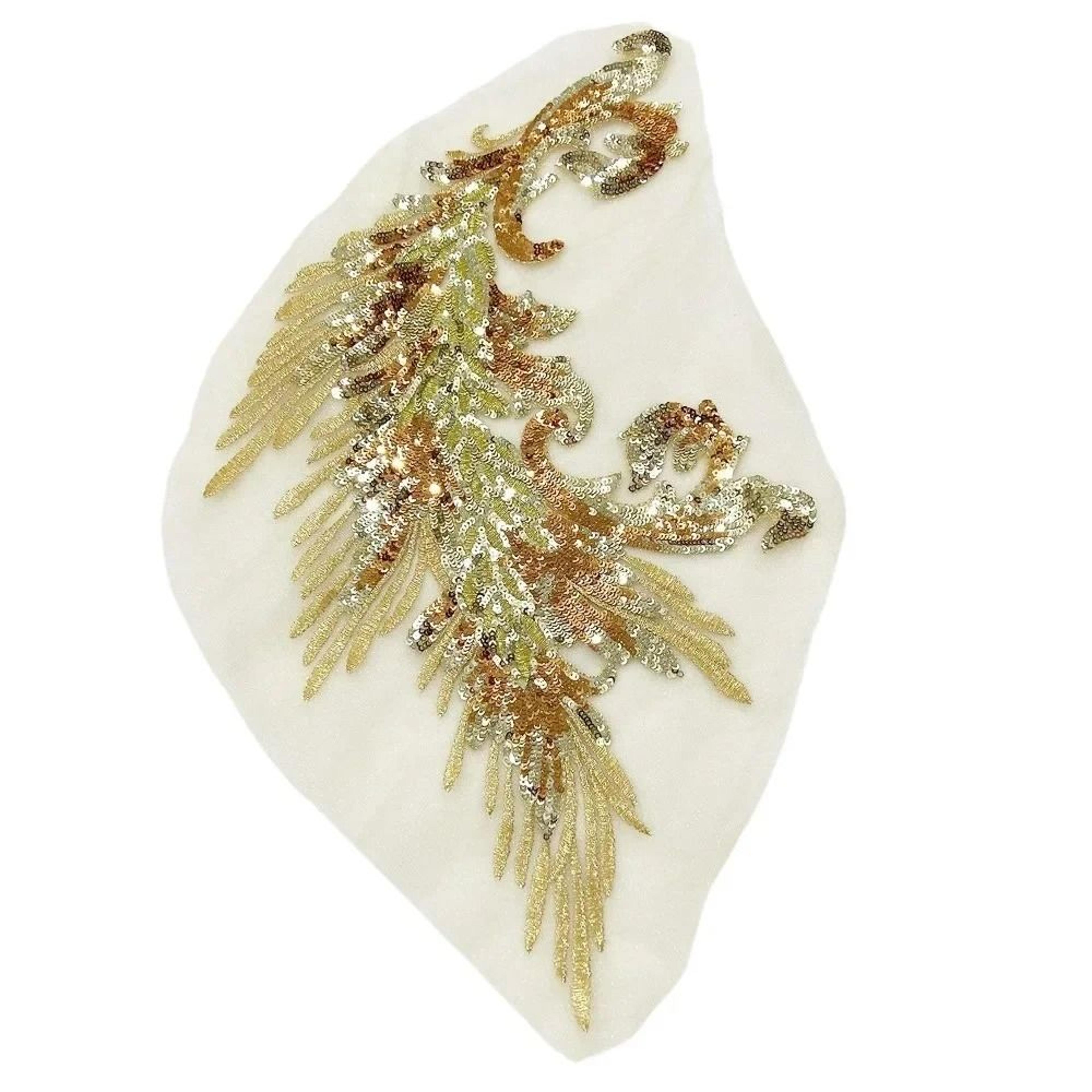 Colorful Phoenix Tail Sequin Embroidery Applique 7