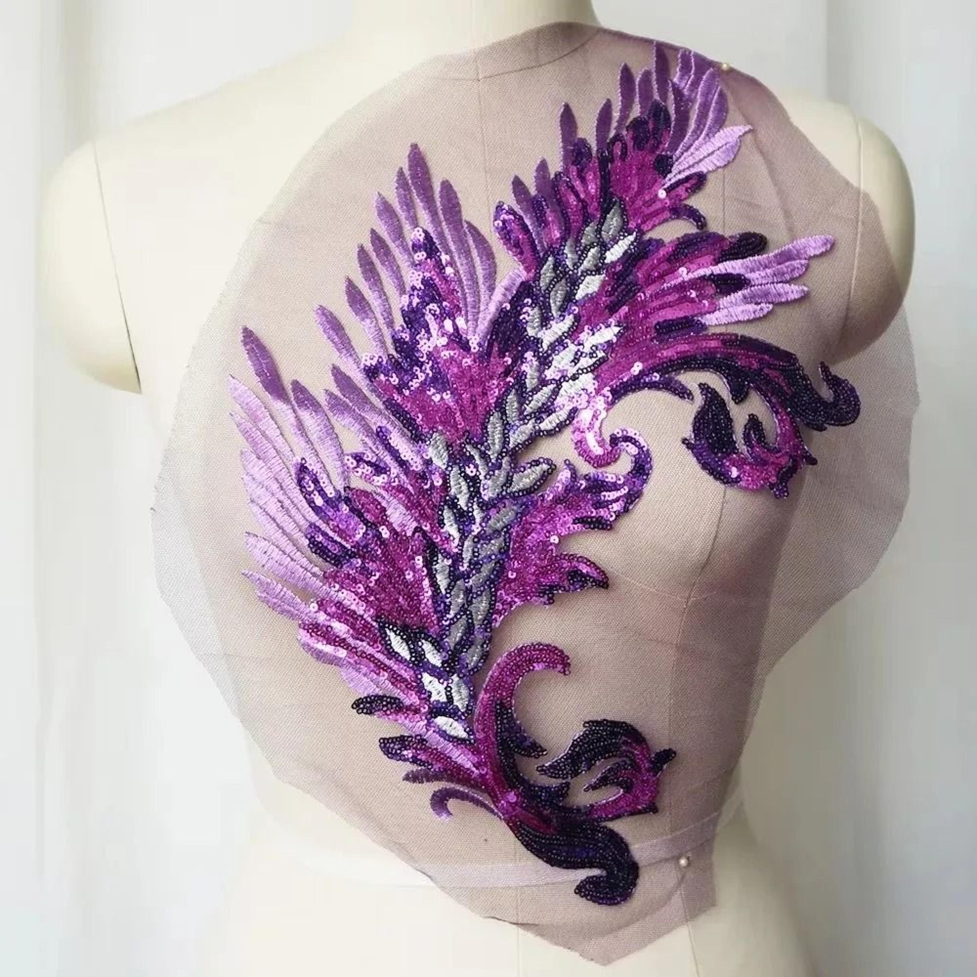 Colorful Phoenix Tail Sequin Embroidery Applique 15