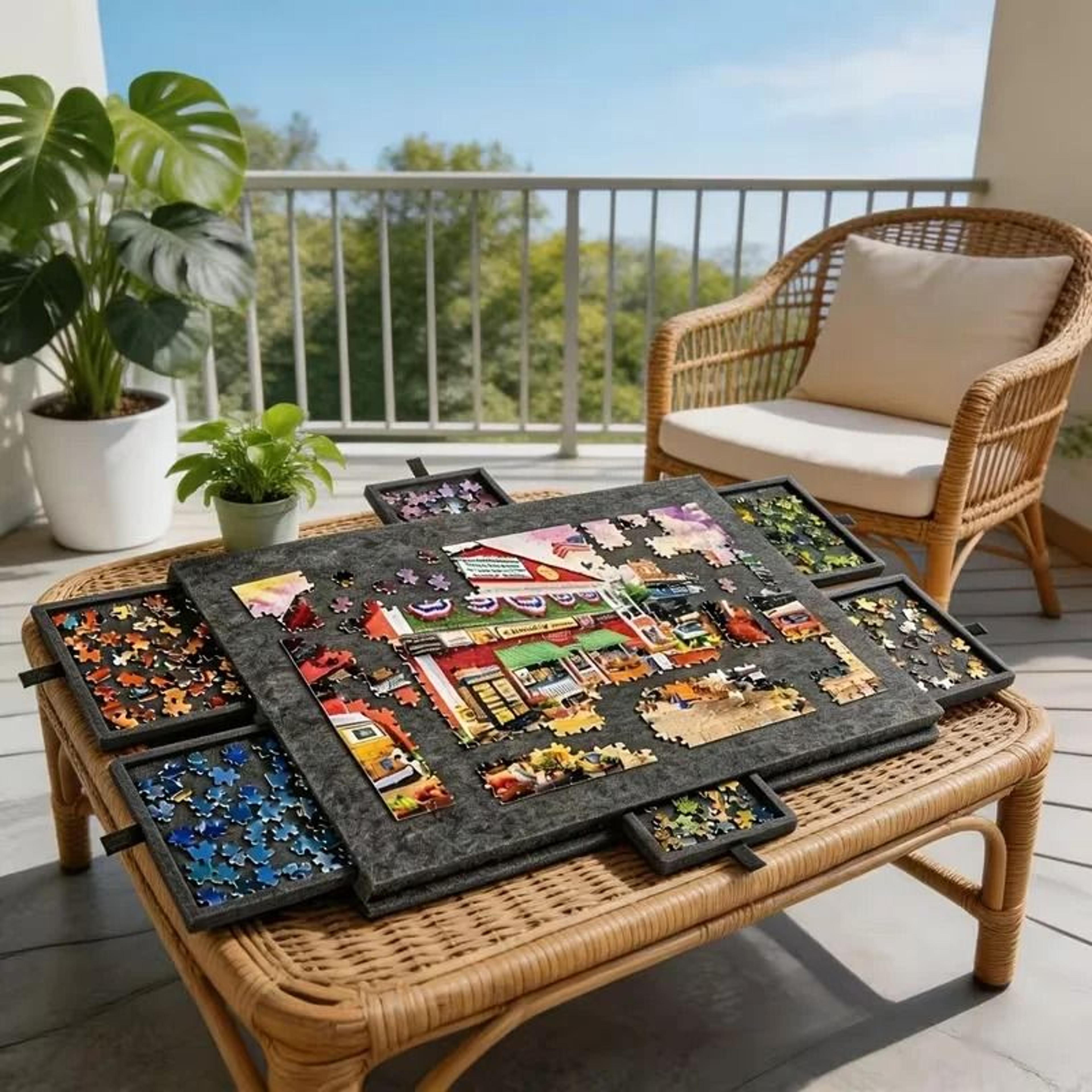 Portable Tilting Puzzle Table With Six Drawers And Cover 7