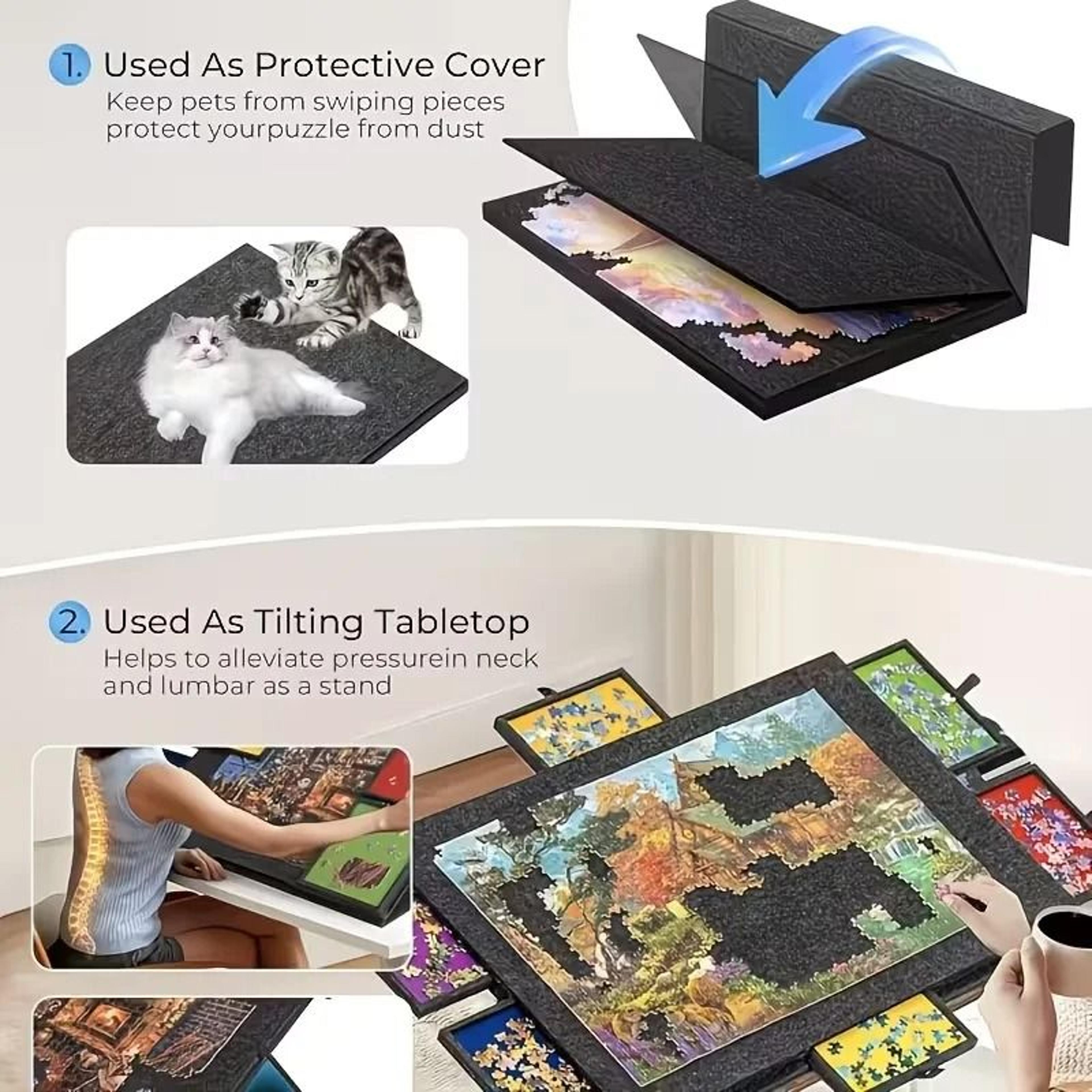 Portable Tilting Puzzle Table With Six Drawers And Cover 5