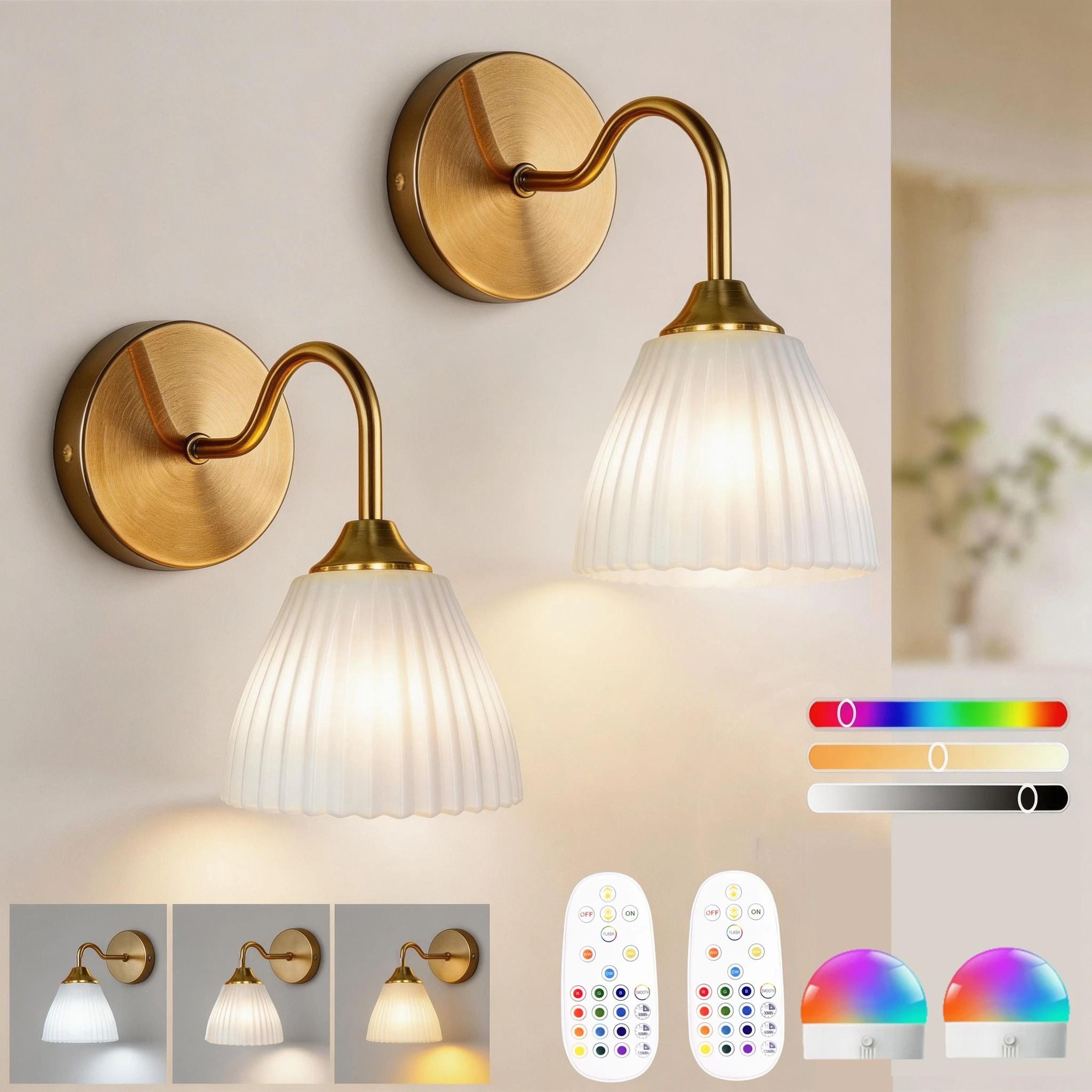 Gold Rechargeable RGB Wall Sconce With Remote Control 2