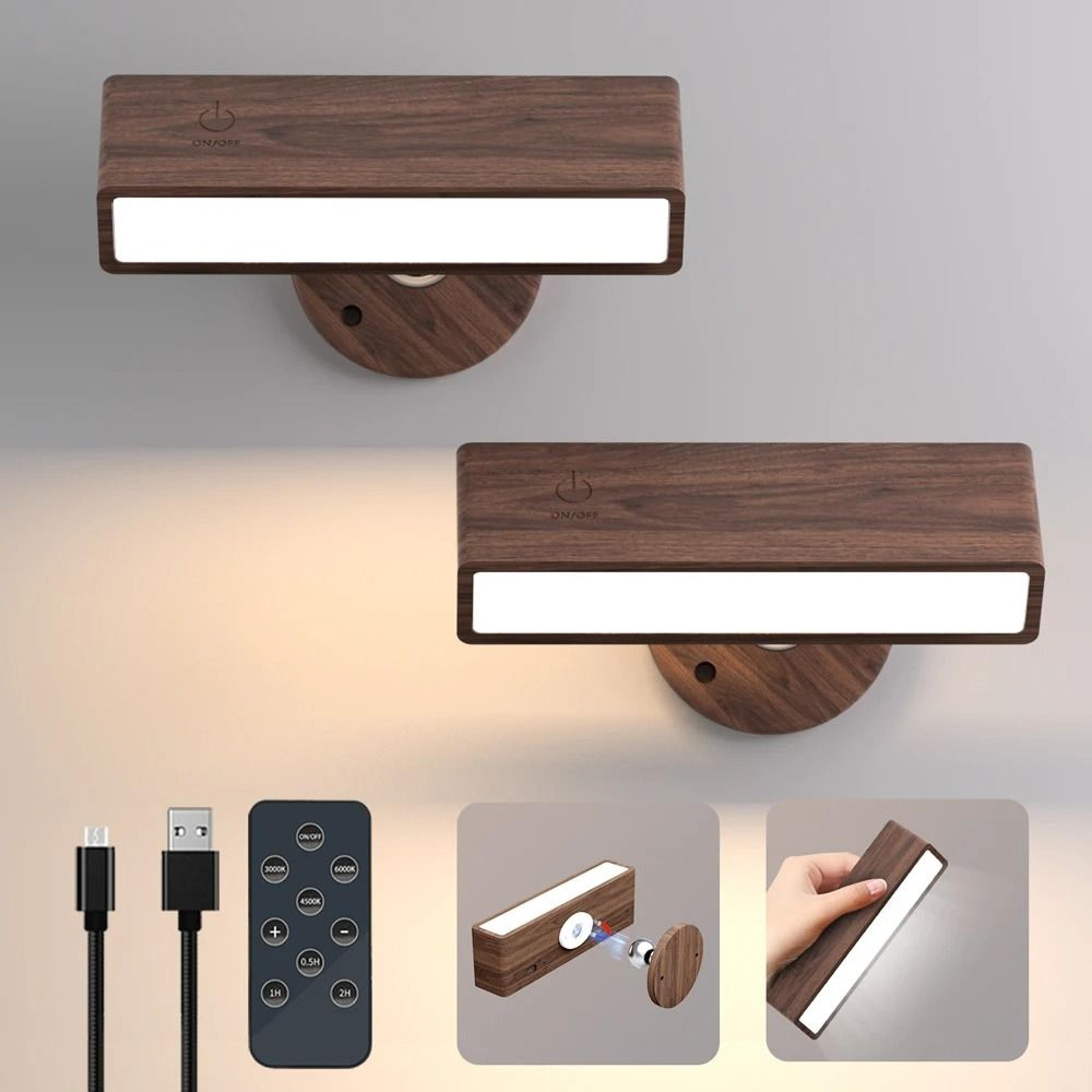 Black Walnut Magnetic Rechargeable Wall Lamp With Remote Control 3