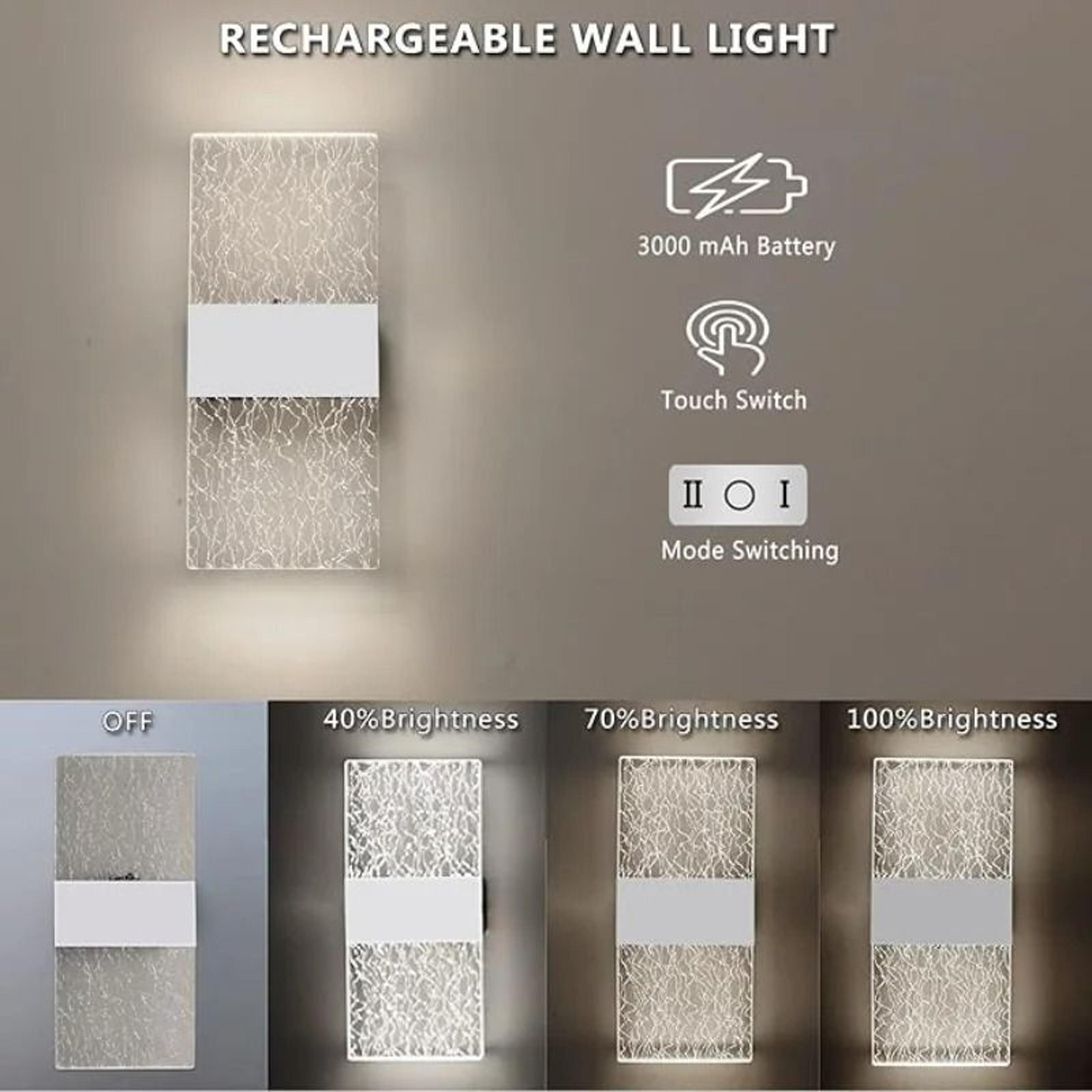 Two Pack Touch Control Rechargeable Wall Lamps 6