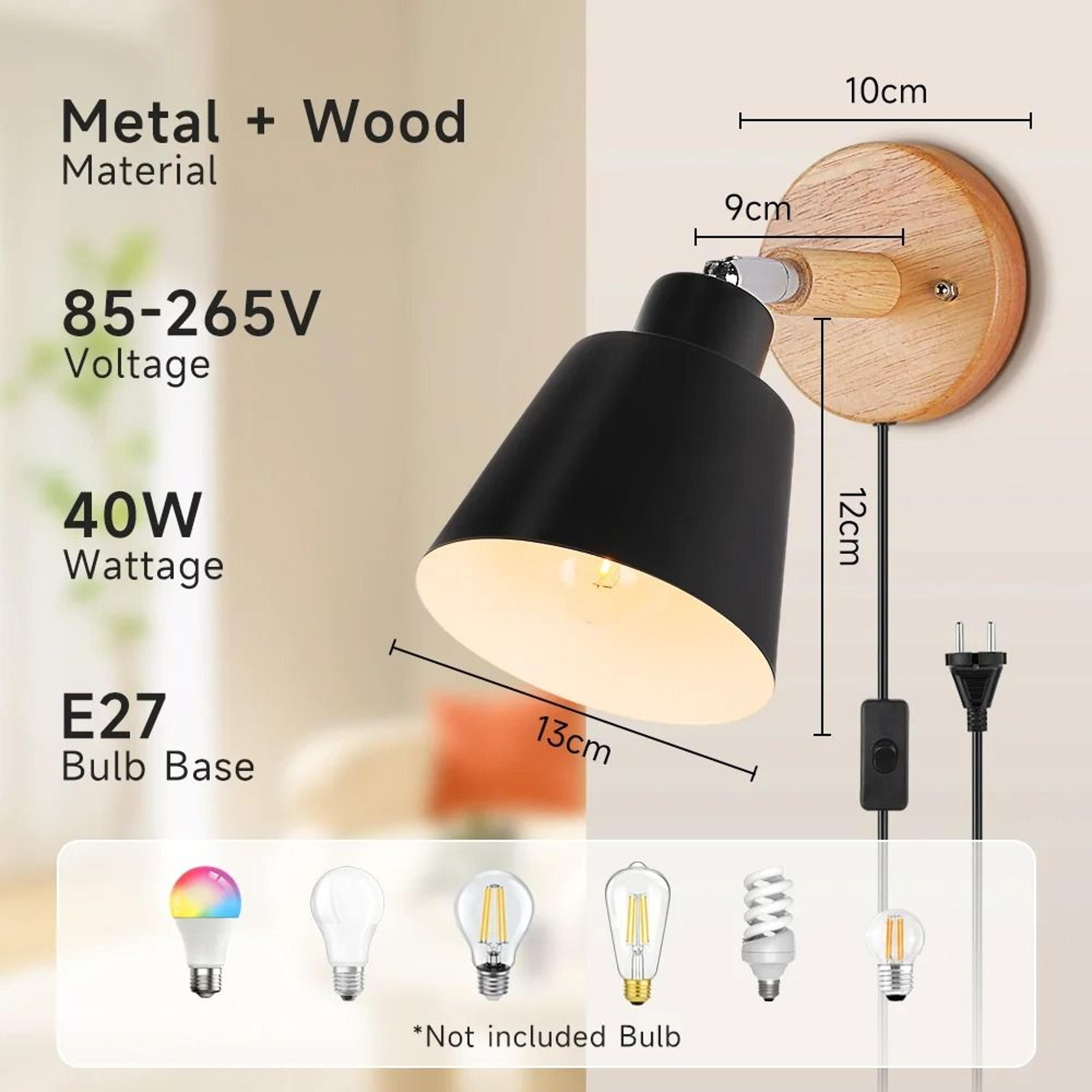 Nordic Wood E27 Bedside Wall Lamp 4