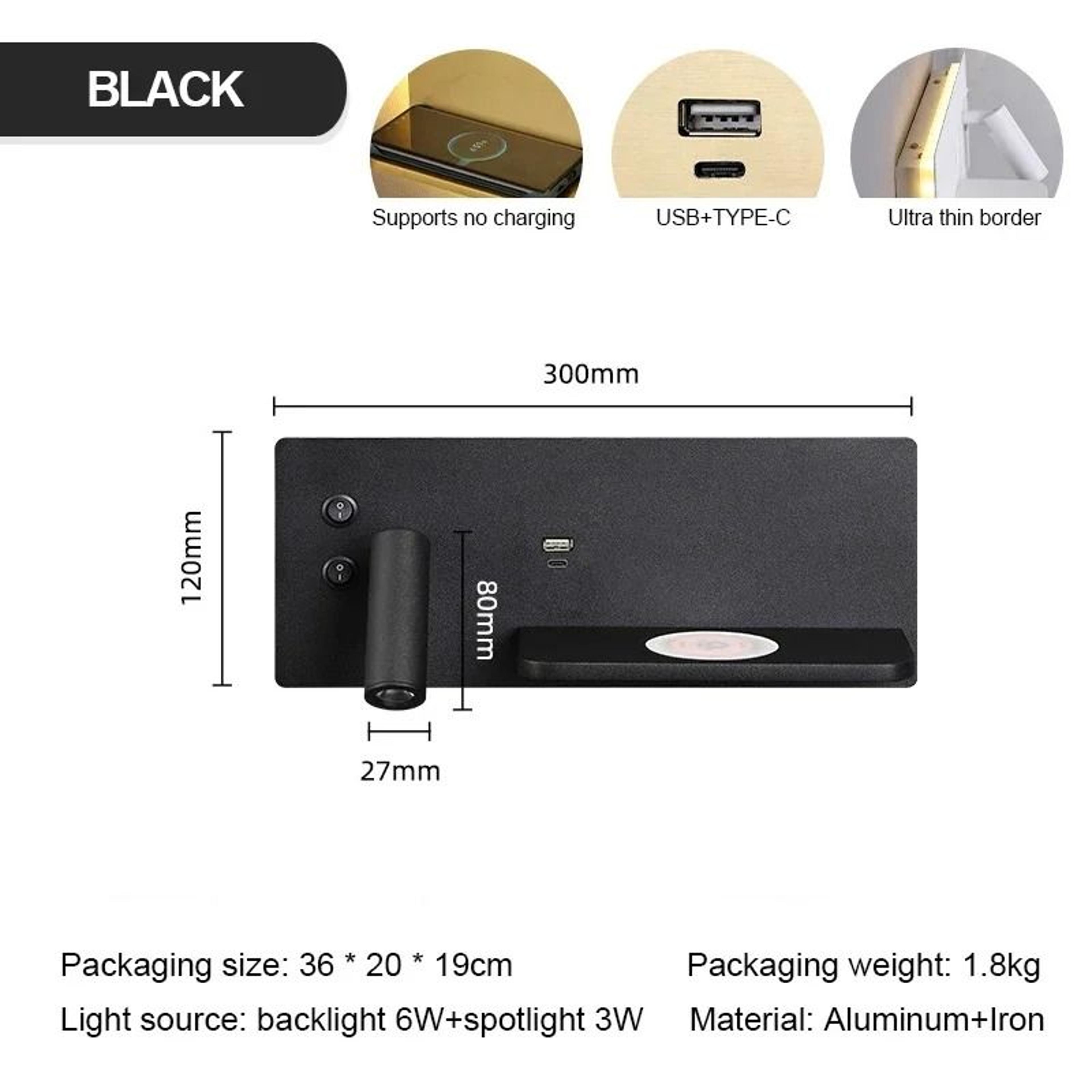 Multifunction Bedside Wall Lamp With Wireless Charger 1