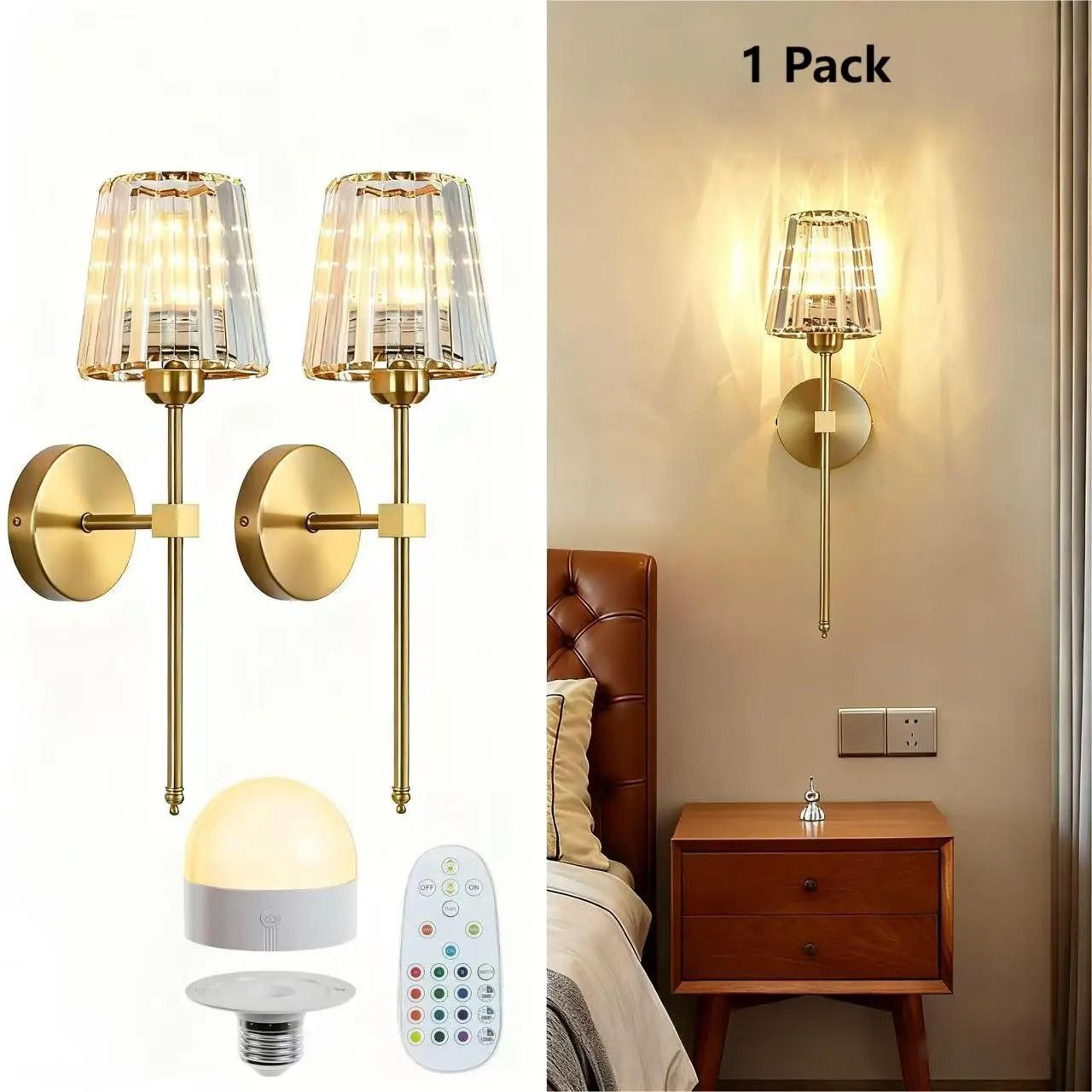 gold rechargeable crystal wall sconce with rgb lighting