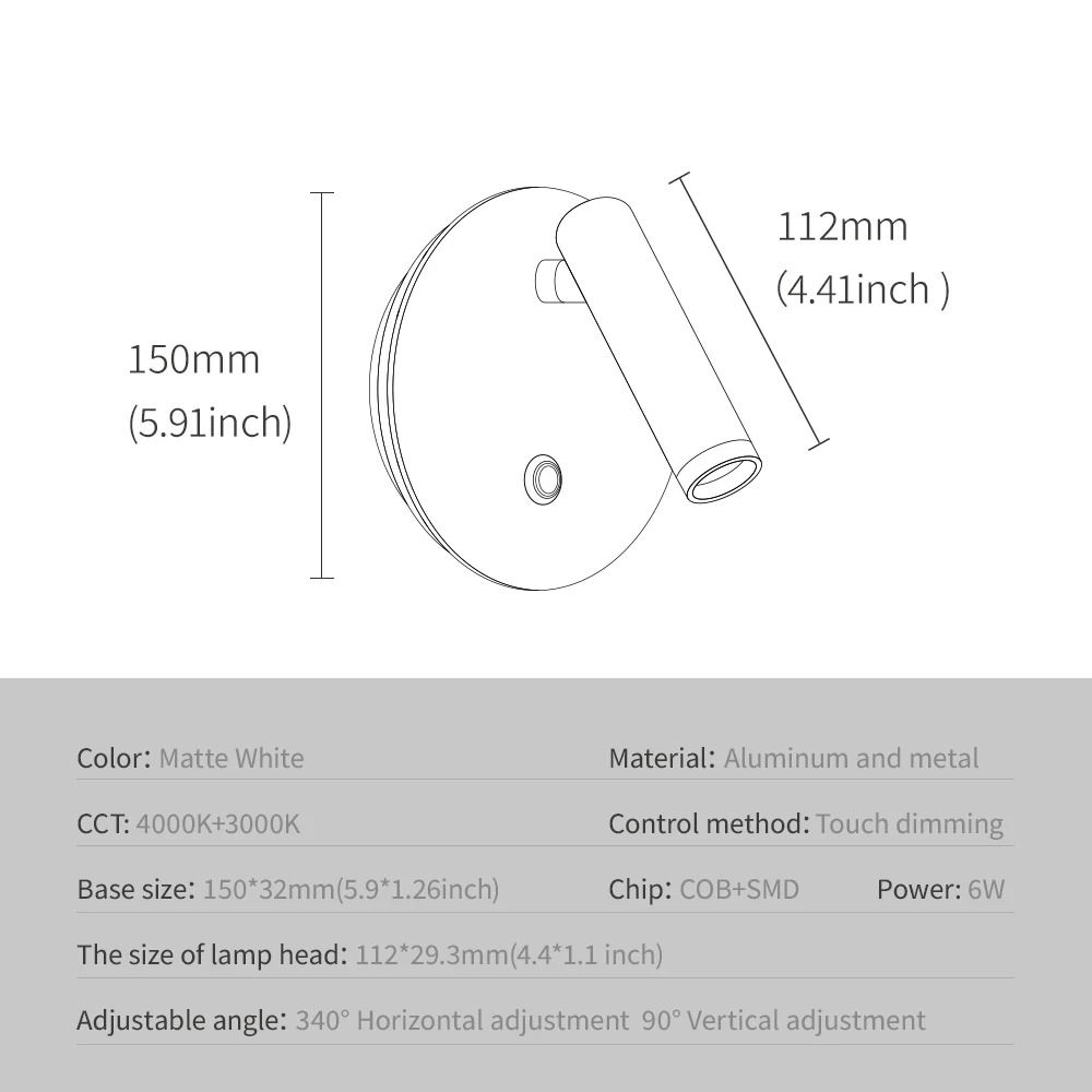 Aisilan Rotatable Touch Dimmable LED Reading Wall Lamp 4