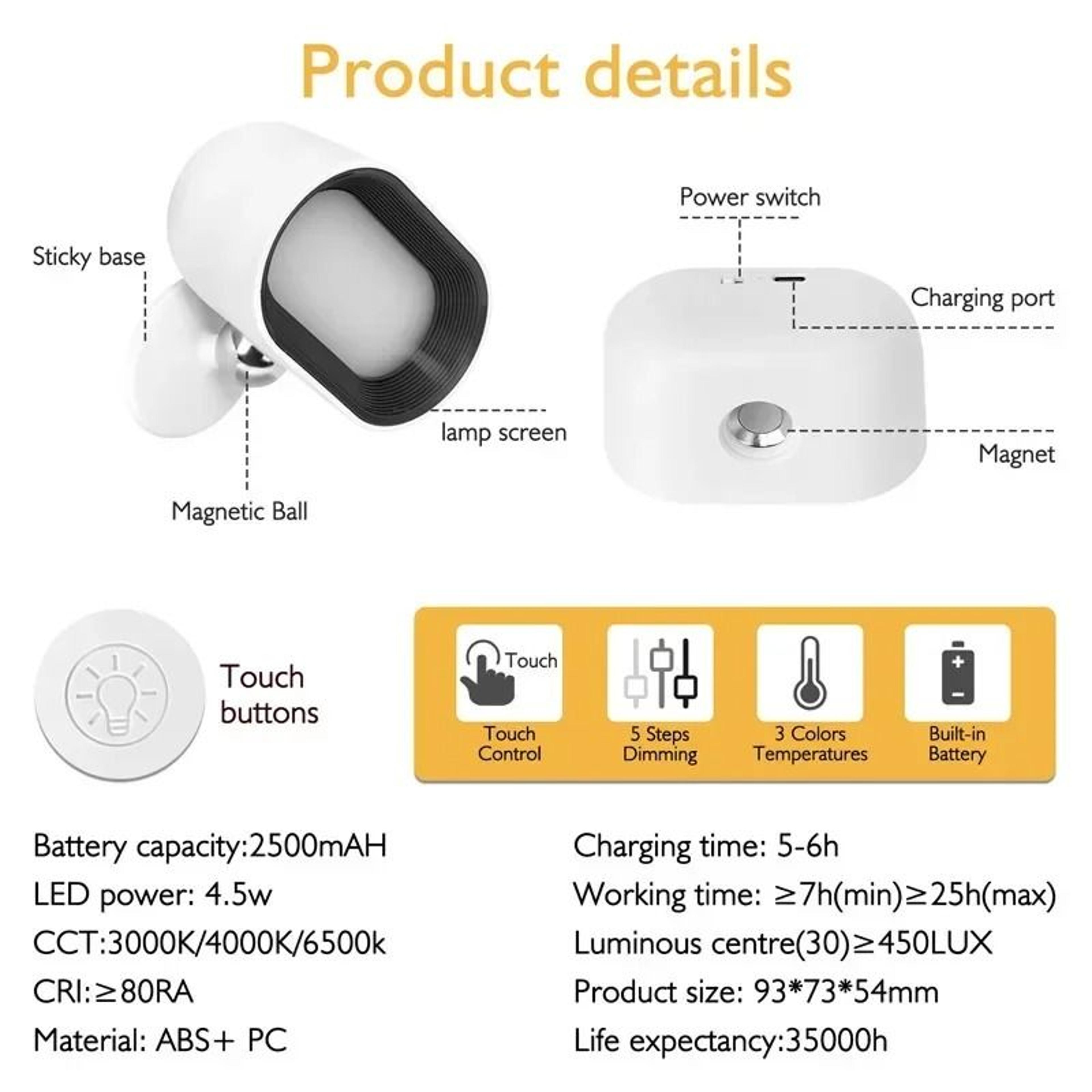 KFV Rotating Magnetic Rechargeable Wall Light With Remote 6