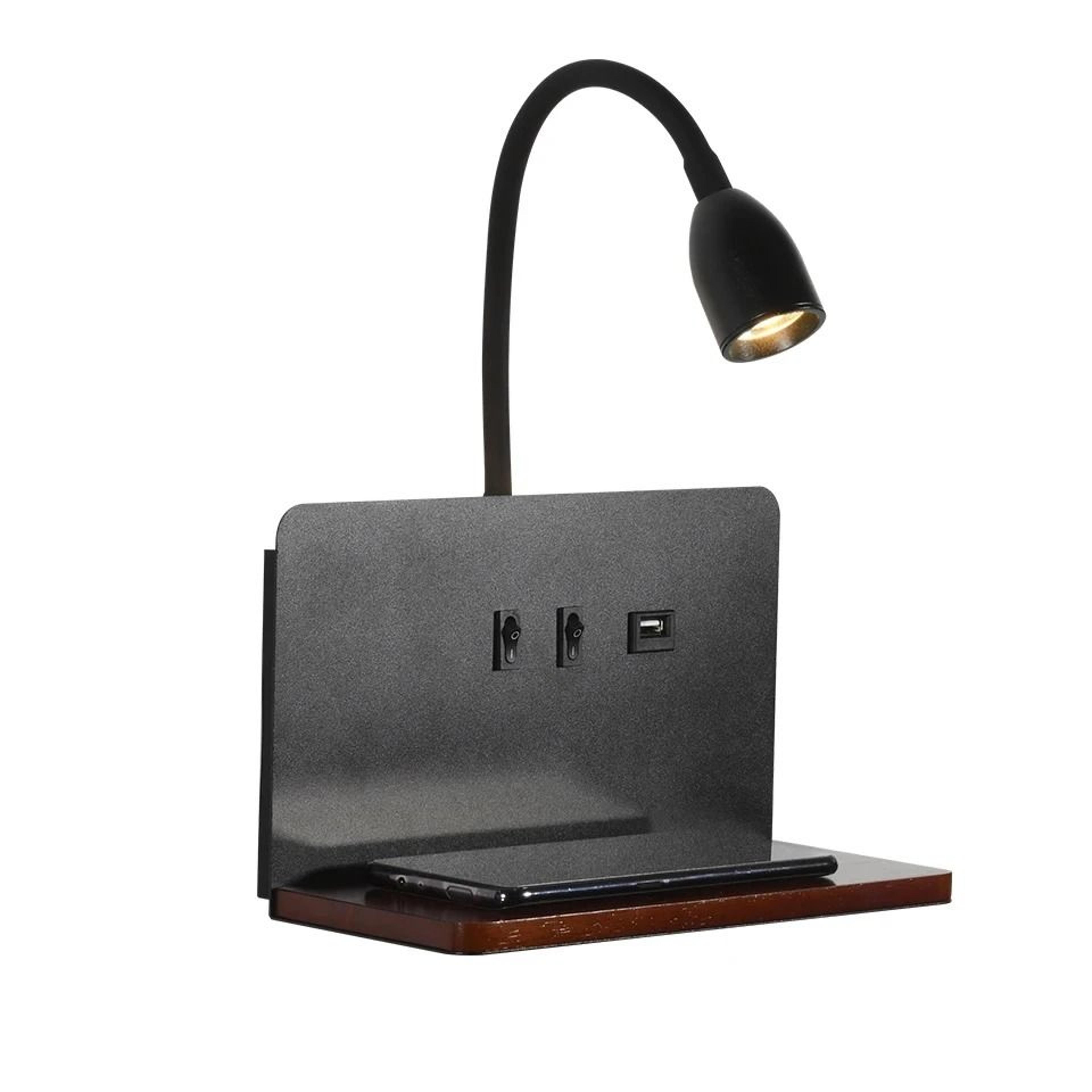 Wooden LED Wall Lamp With Wireless Charging And USB Socket 1