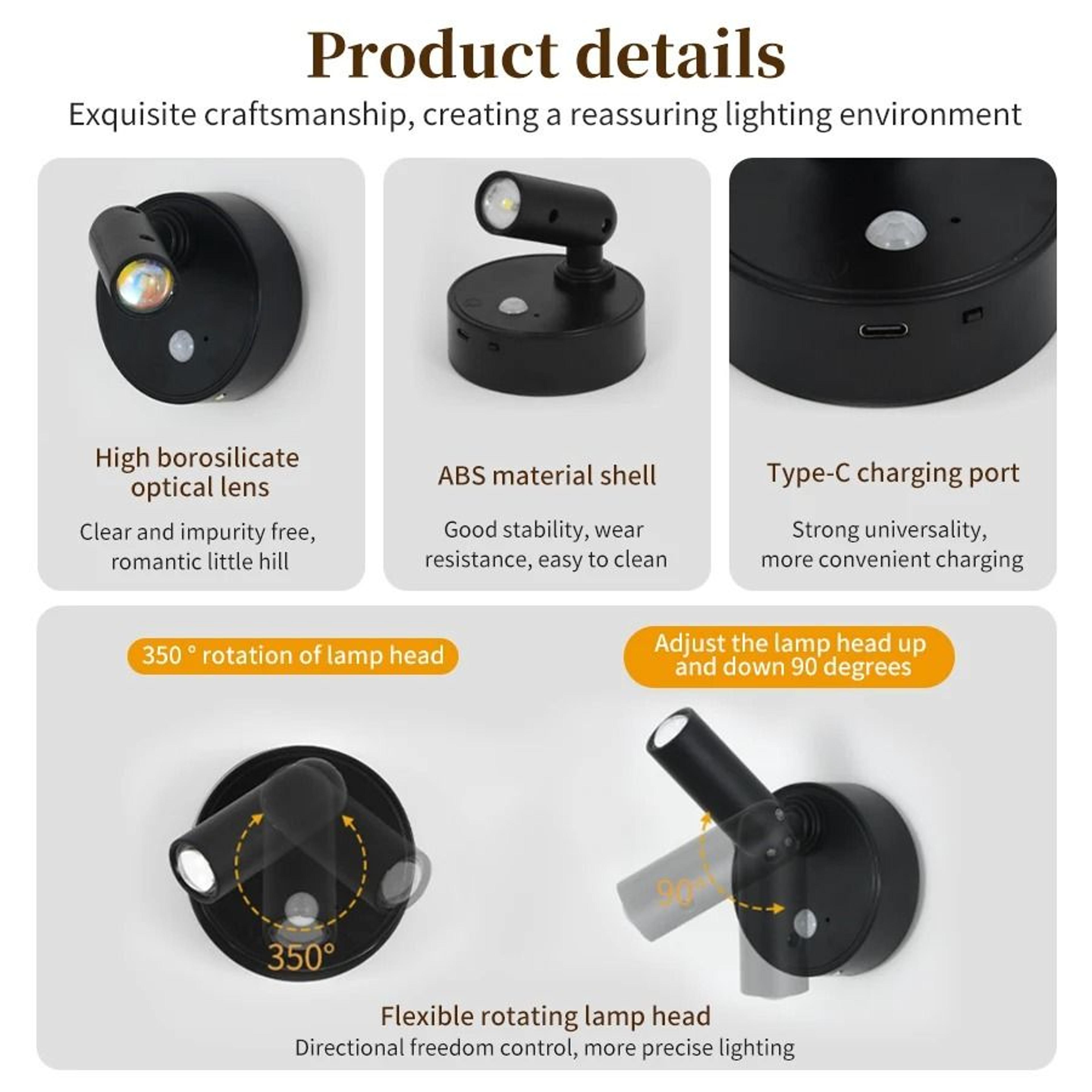 Magnetic Rechargeable Motion Sensor Wall Light Dimmable LED Spotlight 6