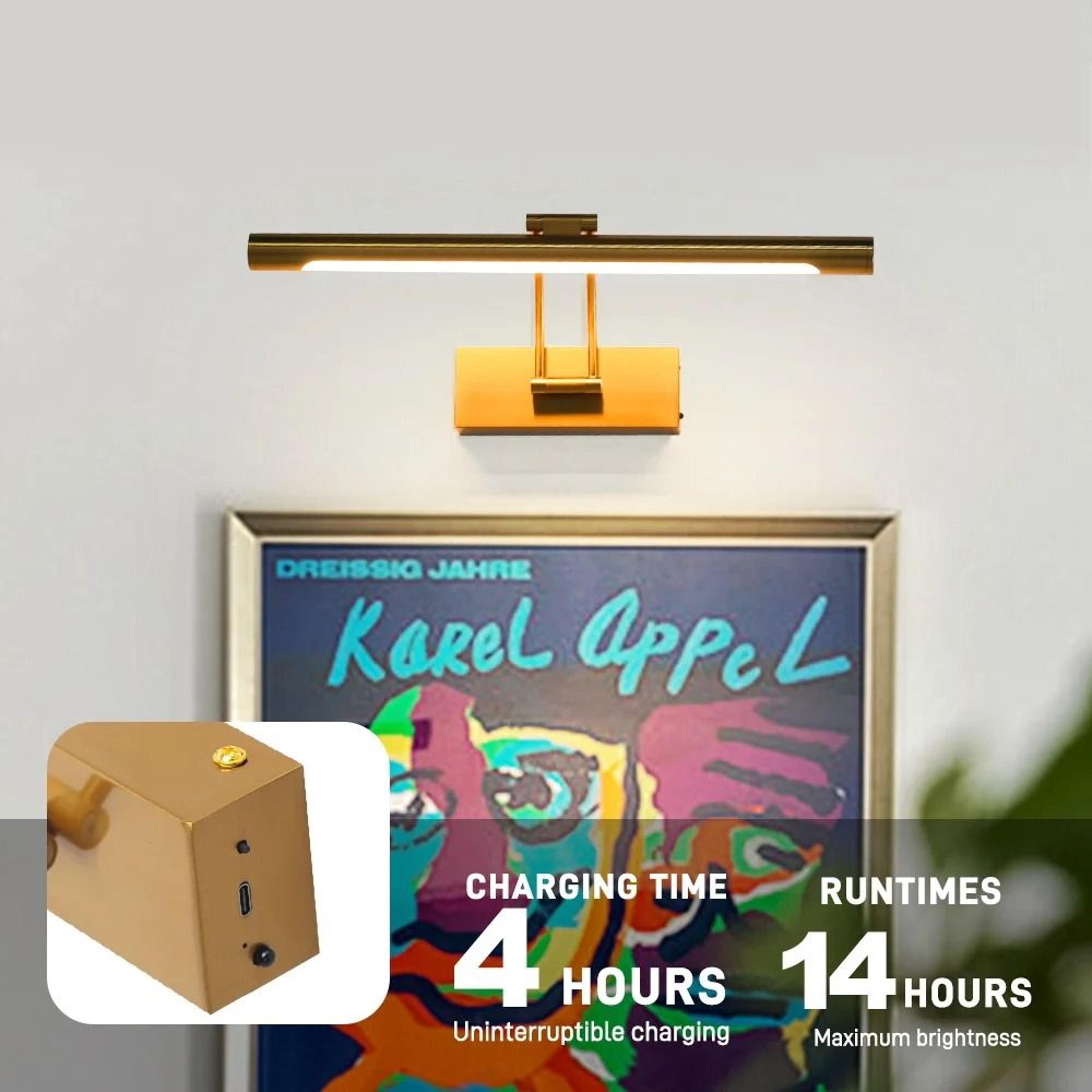 Gold 40cm Rechargeable Wall Sconce No Drill Dimmable LED Light 4