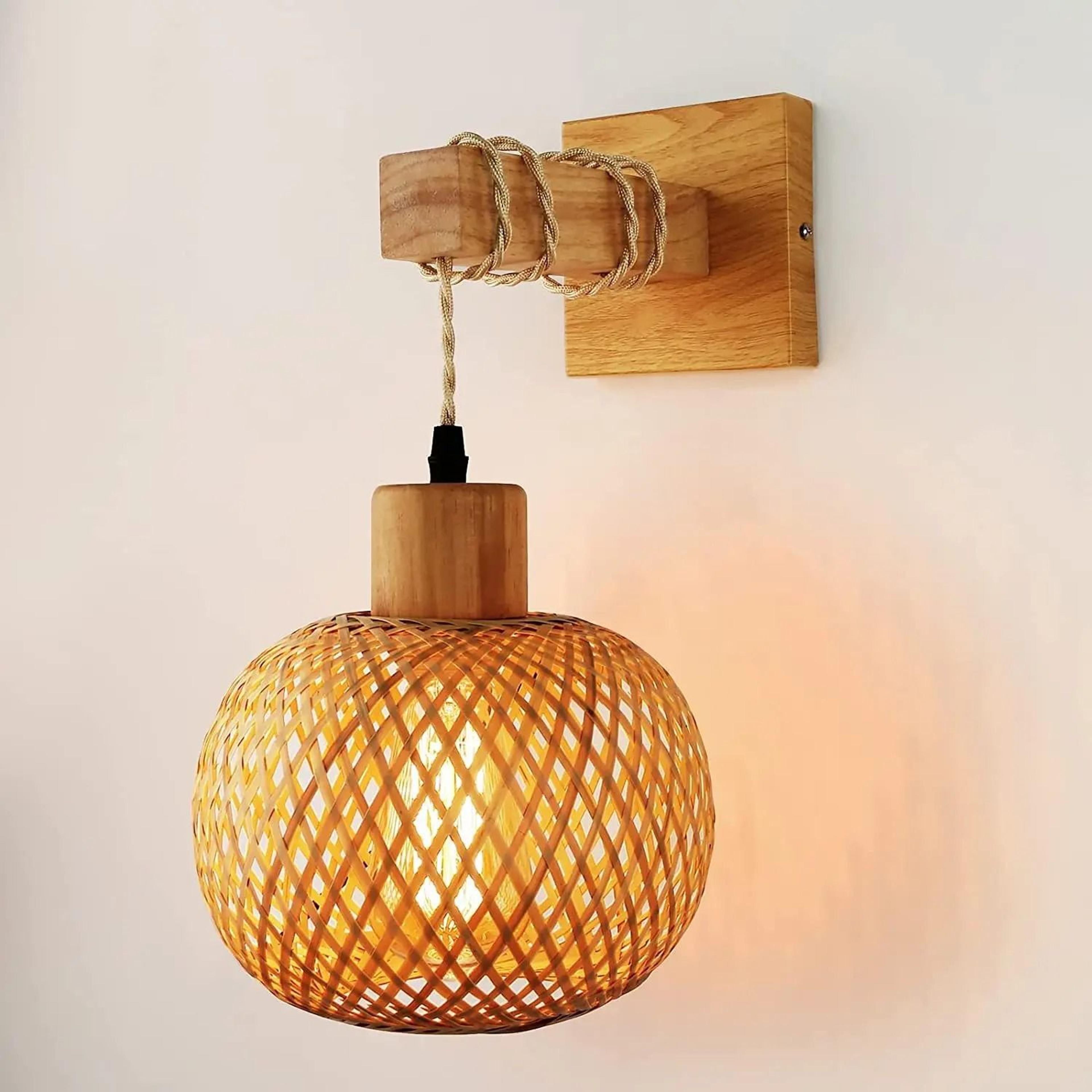japanese bamboo rattan wall sconce handwoven farmhouse light