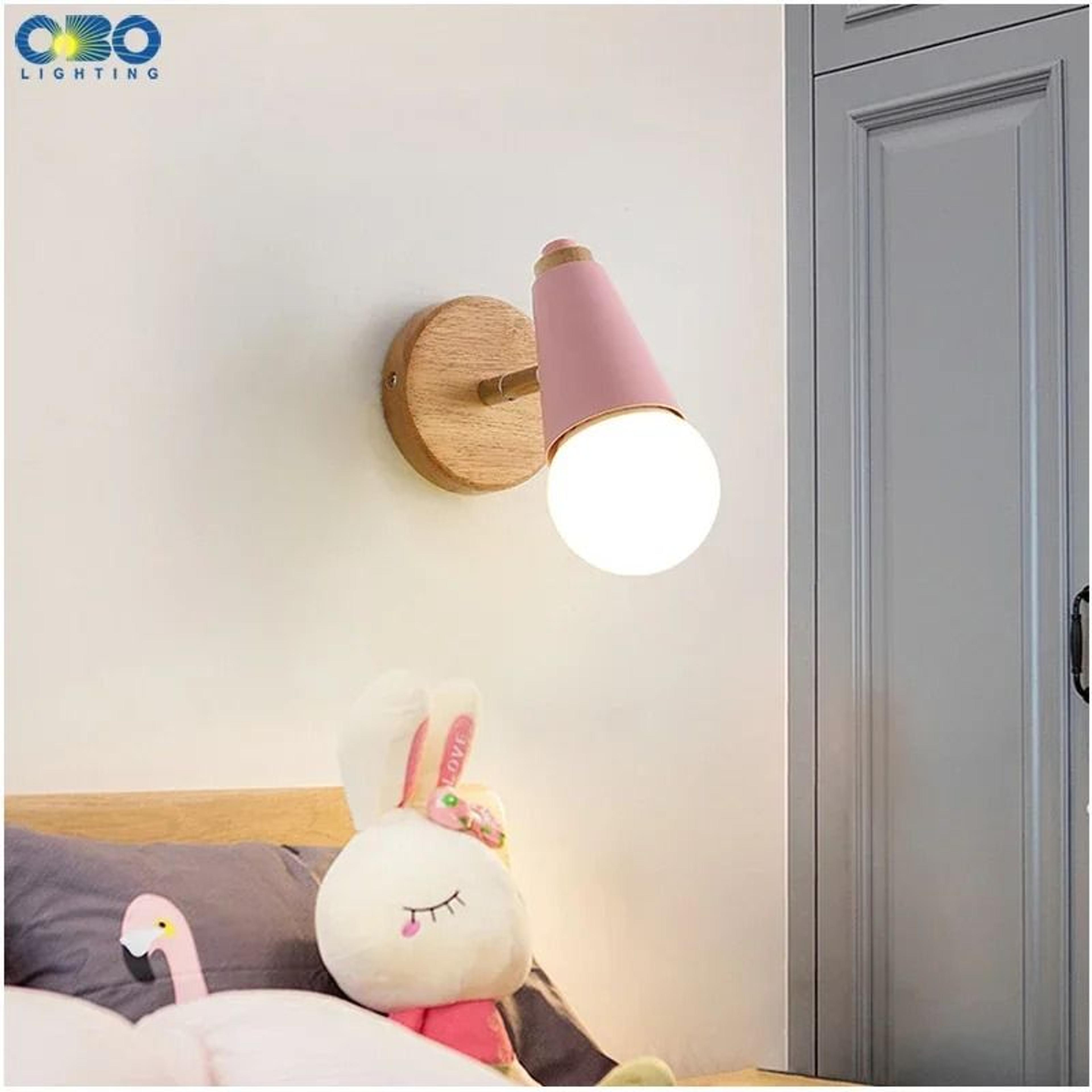 Nordic Macaron E27 Wall Lamp Adjustable Iron Wood Sconce 14
