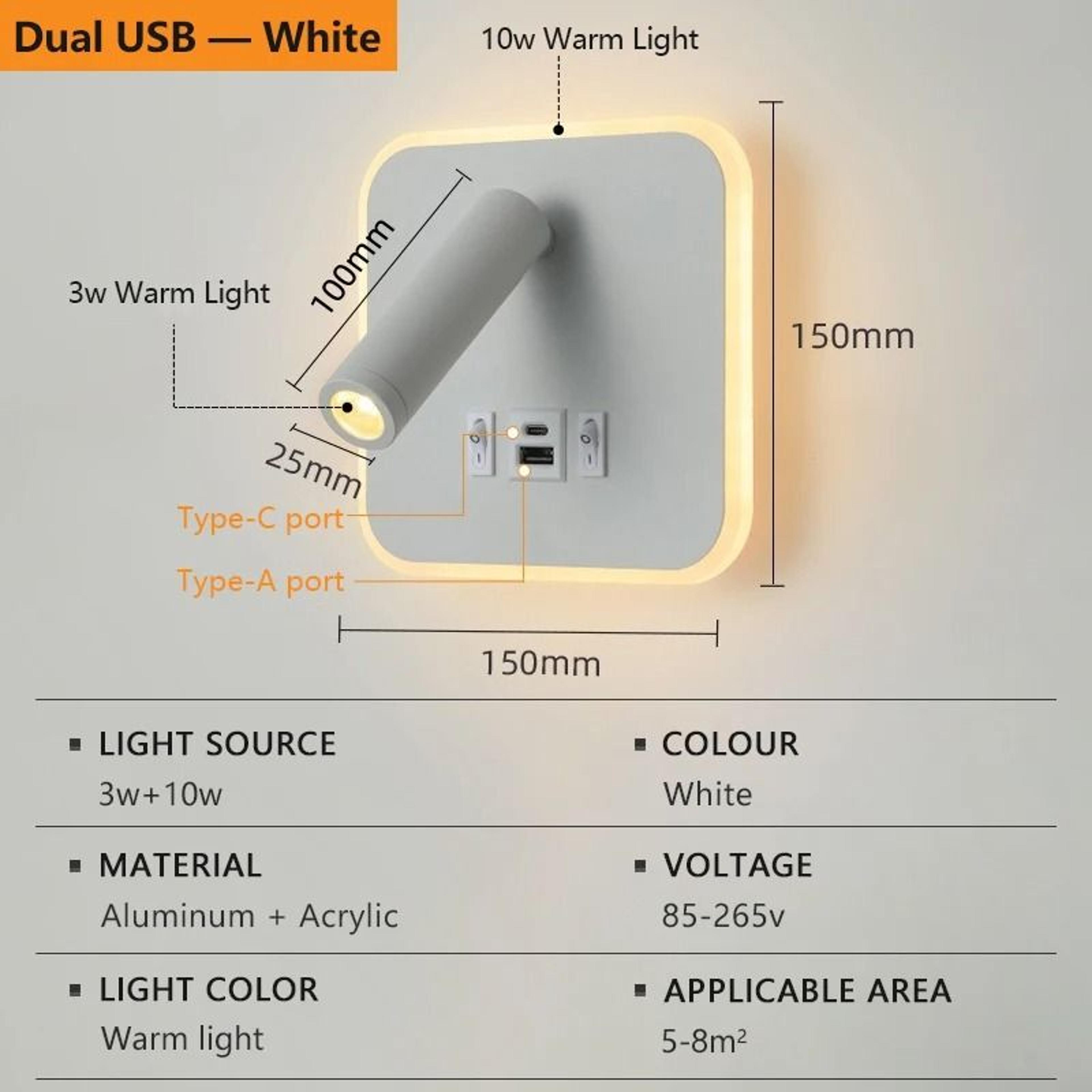 Rotatable LED Wall Reading Light With Type C USB Charging 11