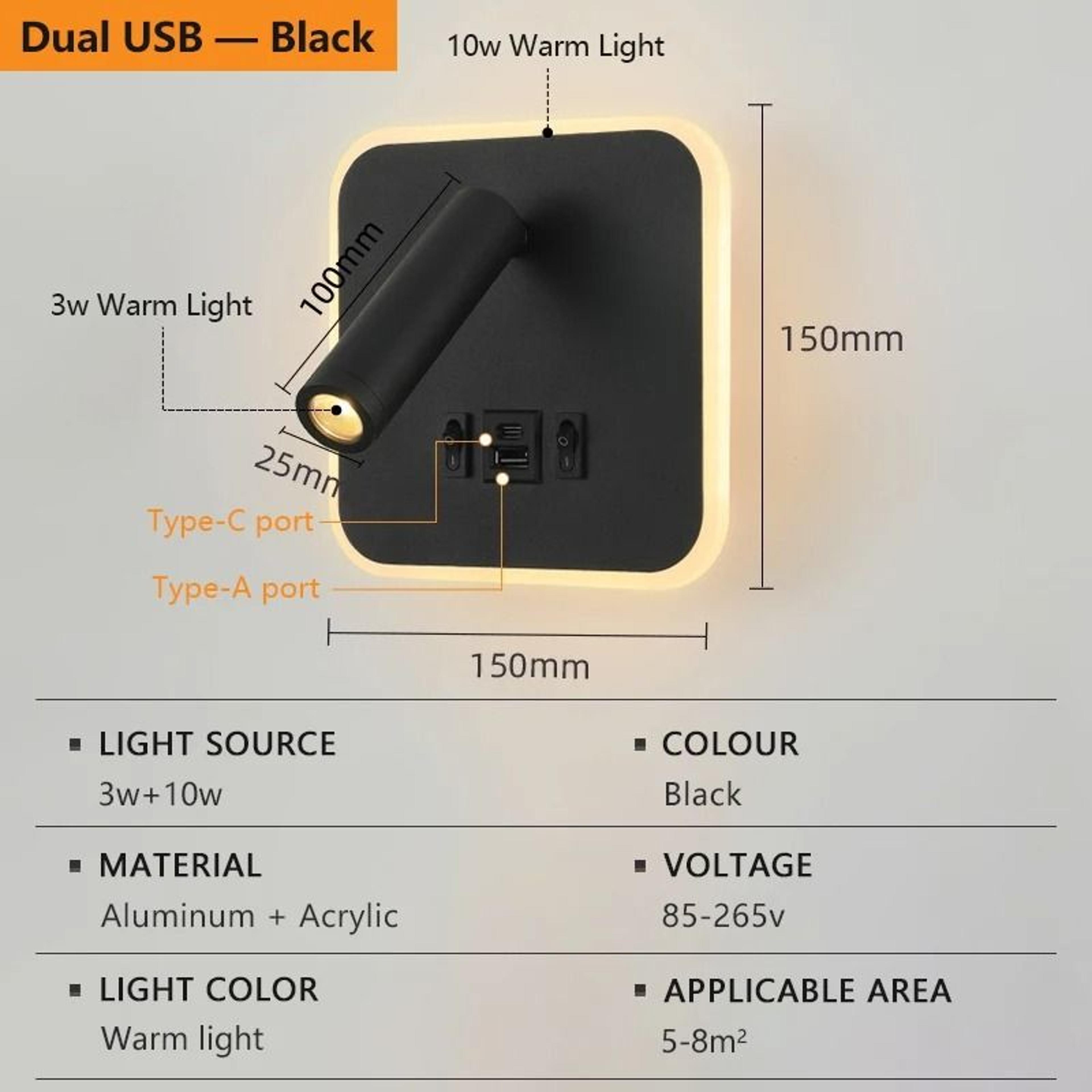 Rotatable LED Wall Reading Light With Type C USB Charging 10