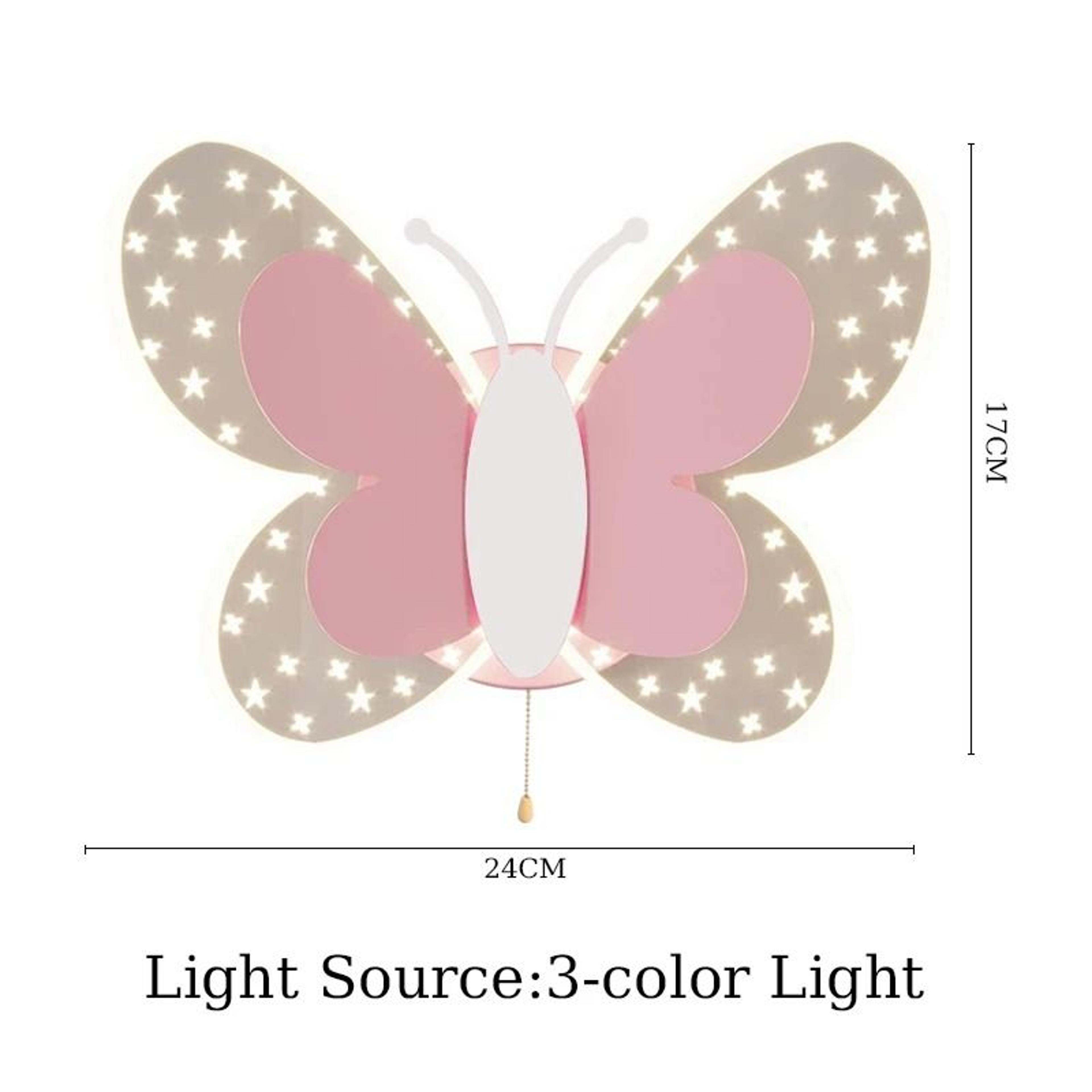 Butterfly LED Wall Lamp Tricolor Pull Switch Kids Room Light 5