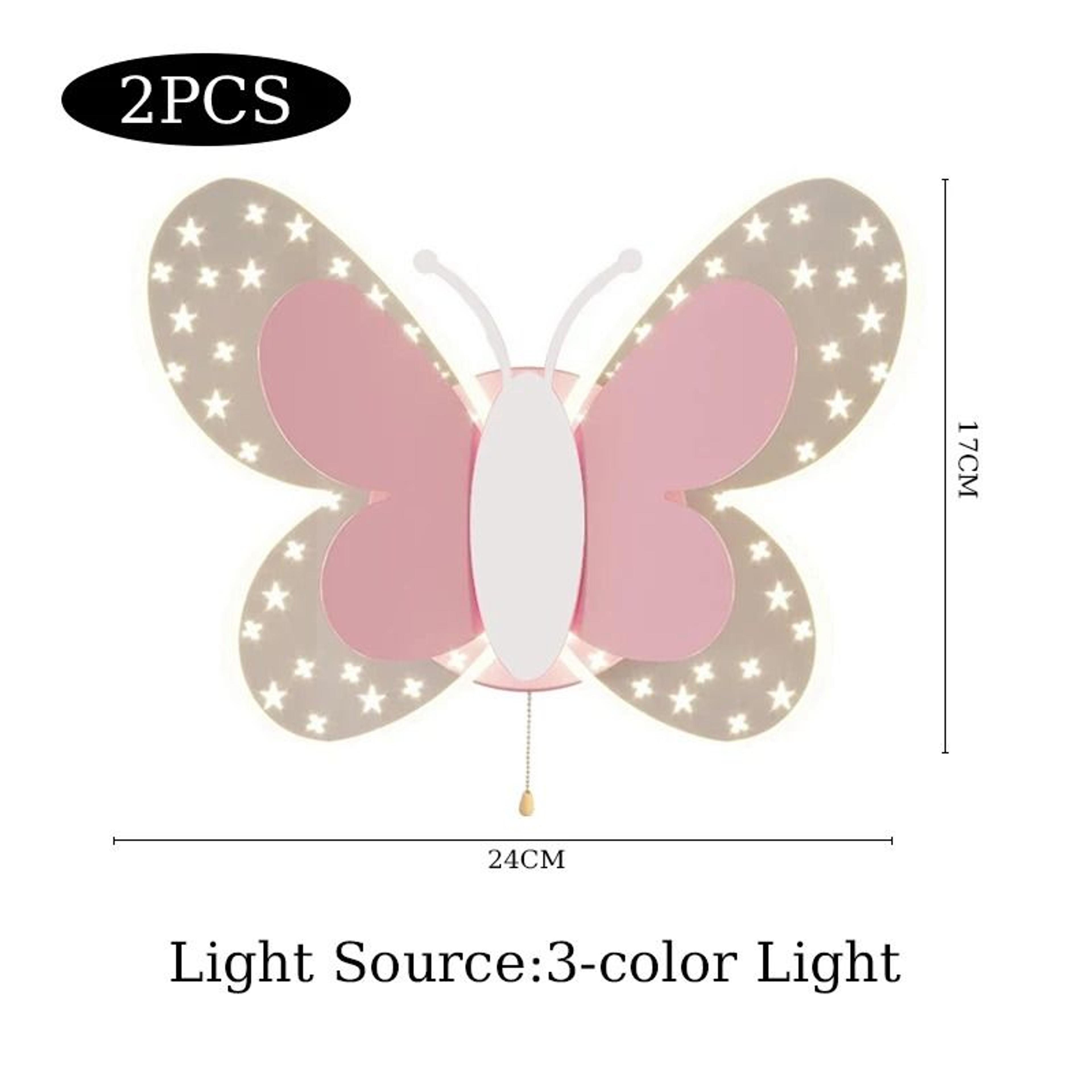 Butterfly LED Wall Lamp Tricolor Pull Switch Kids Room Light 2