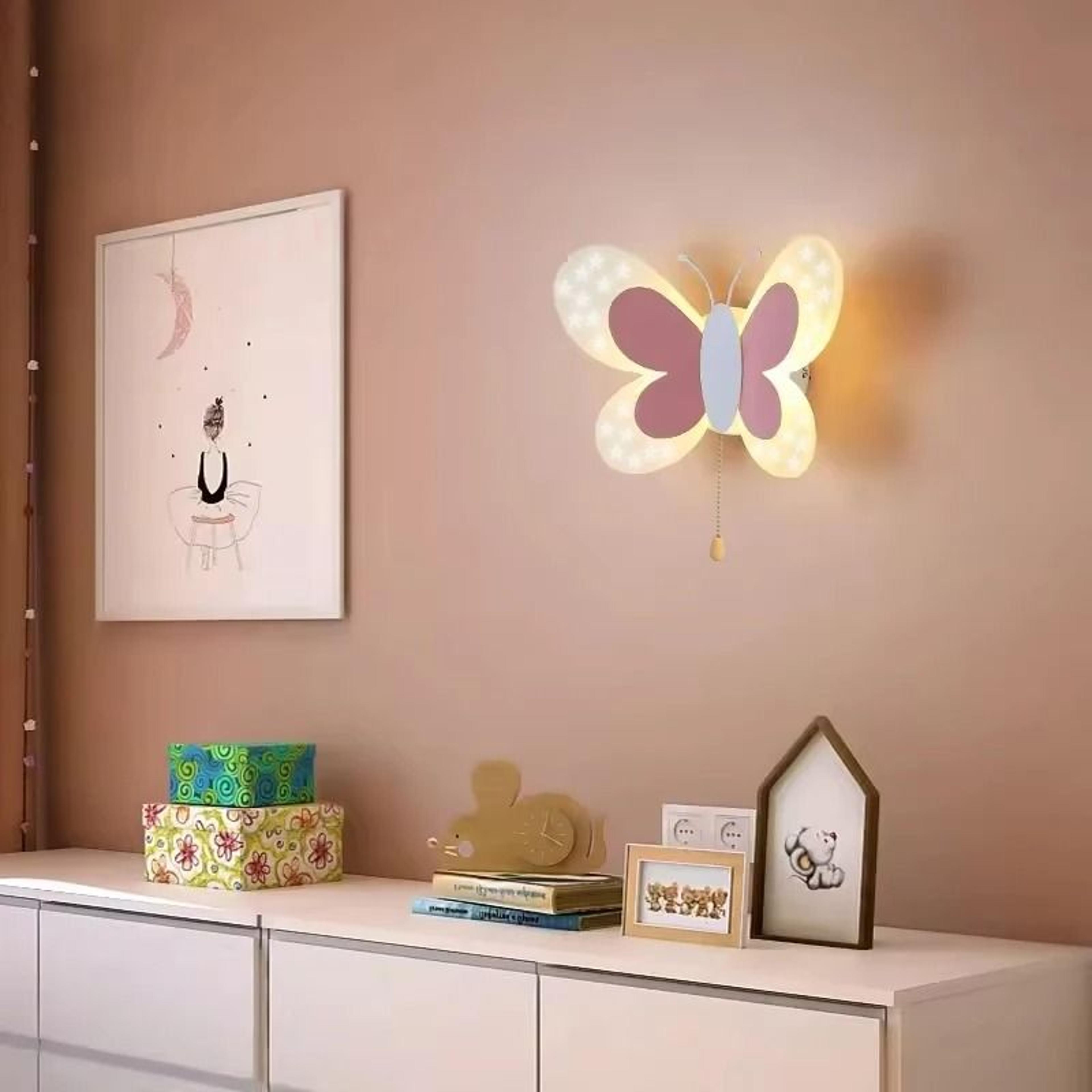 Butterfly LED Wall Lamp Tricolor Pull Switch Kids Room Light 10