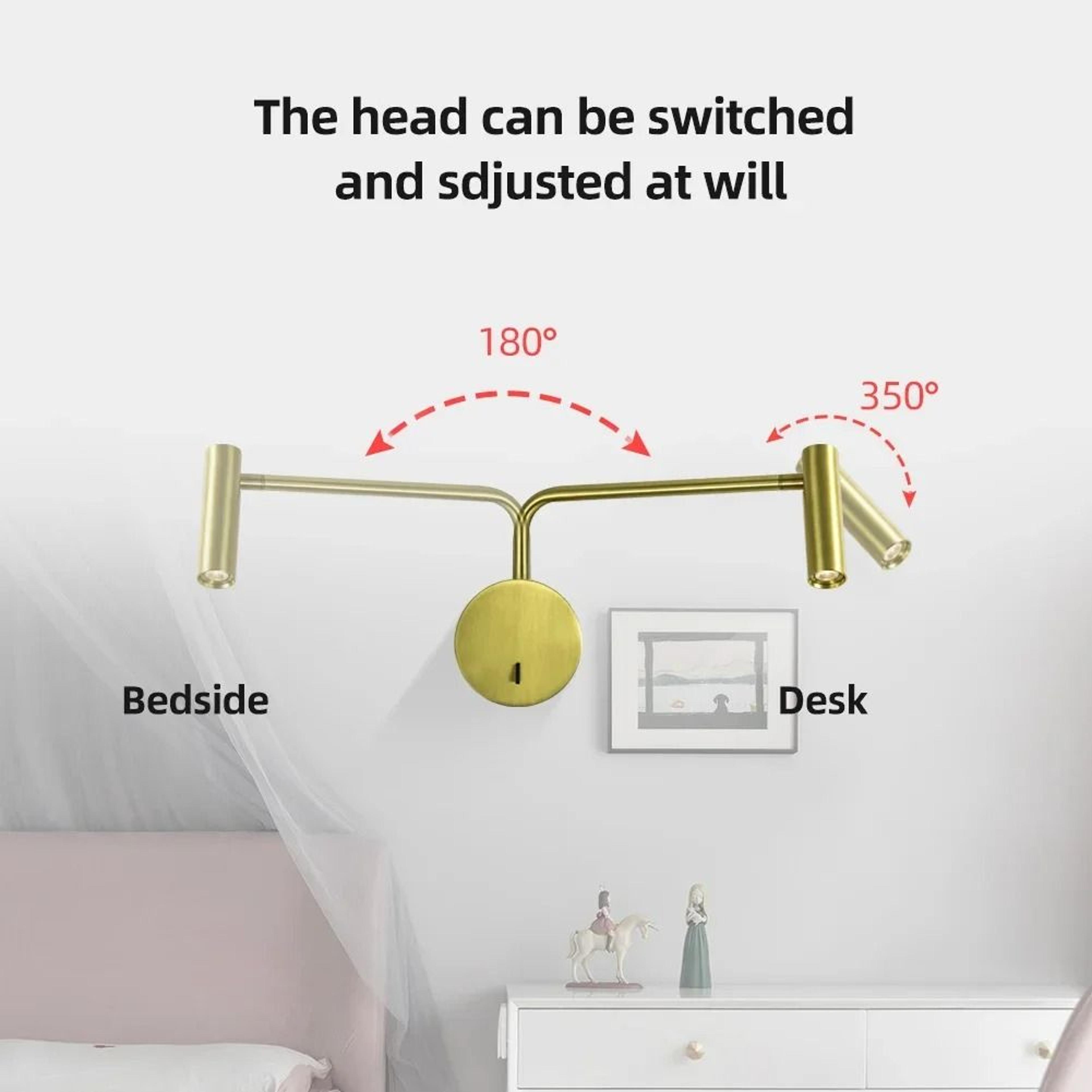 Modern 9W LED Wall Light Gold Bedside Sconce With Switch 11