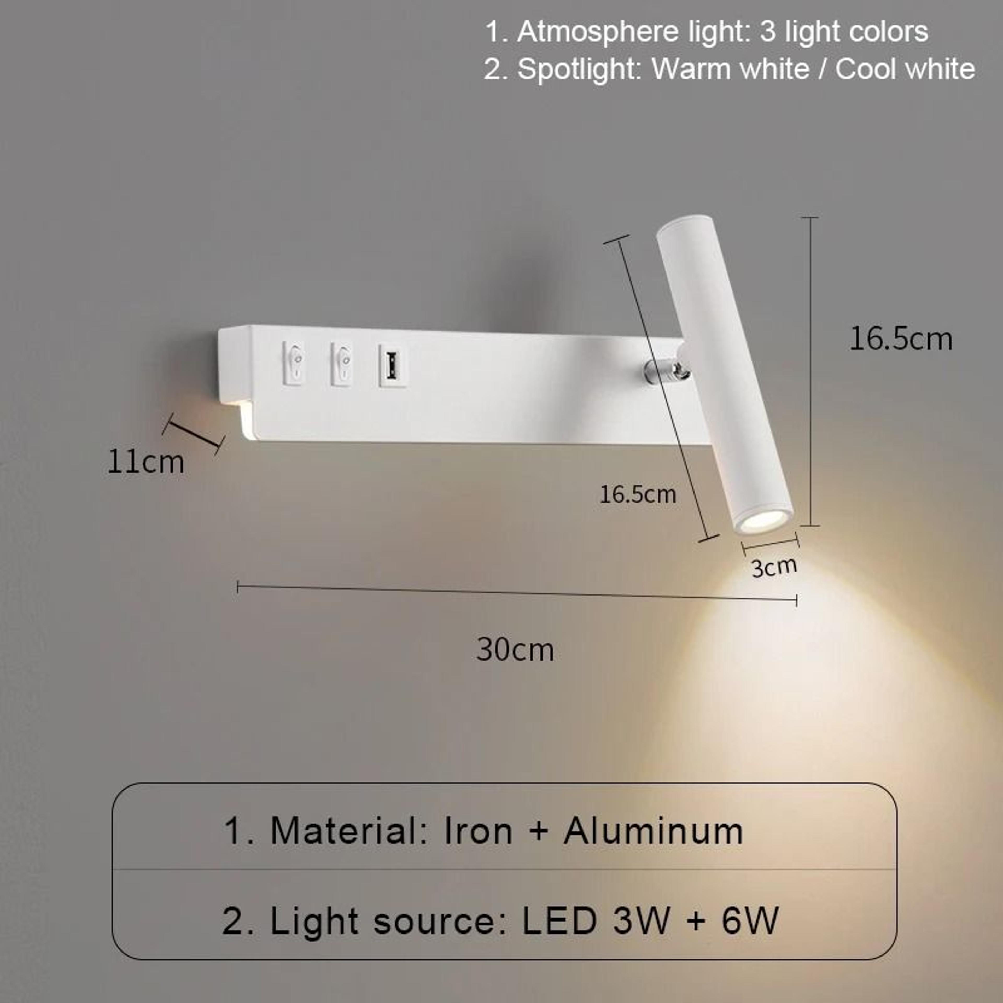 Nordic Bedside Reading Wall Lamp With USB And Switch 3