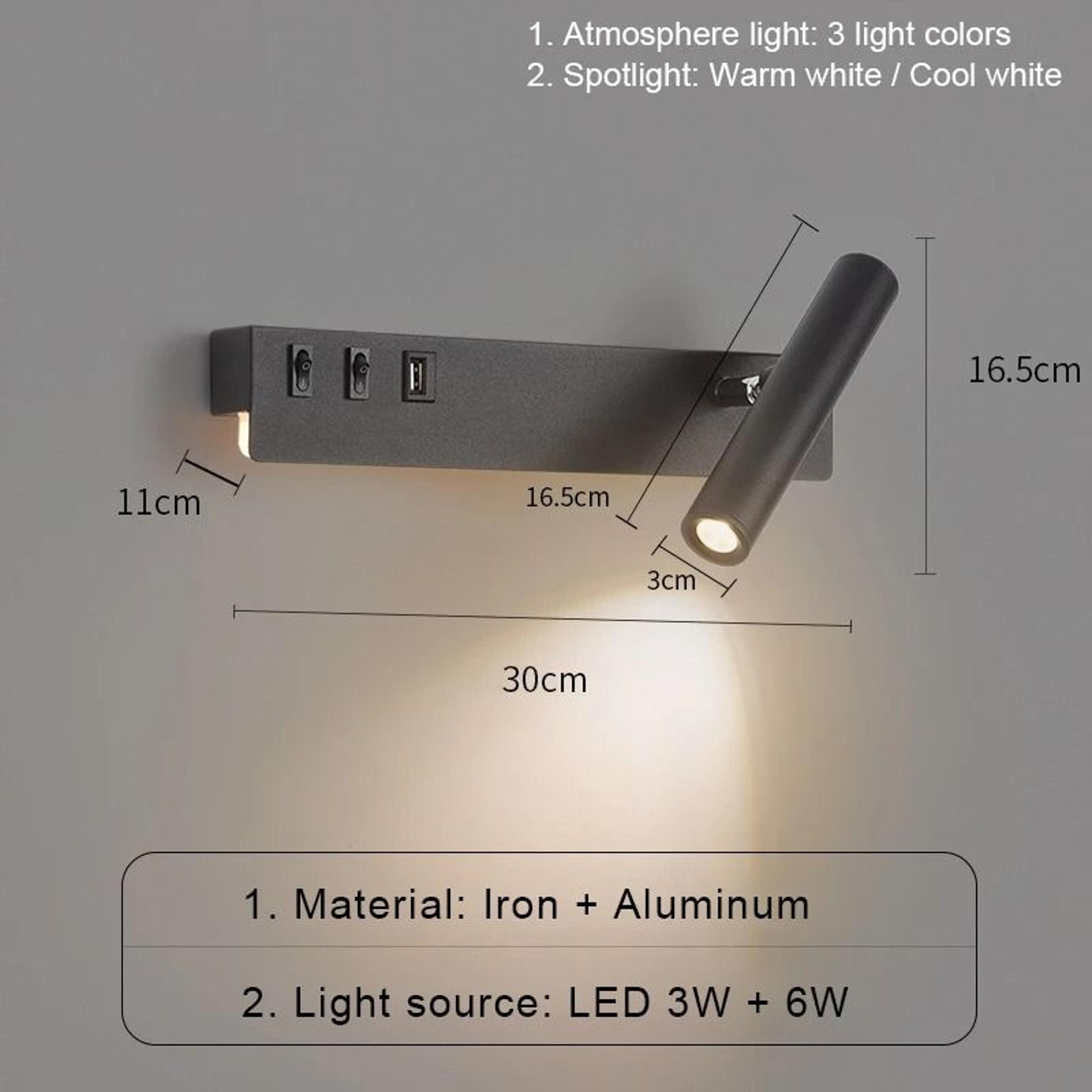 Nordic Bedside Reading Wall Lamp With USB And Switch 1