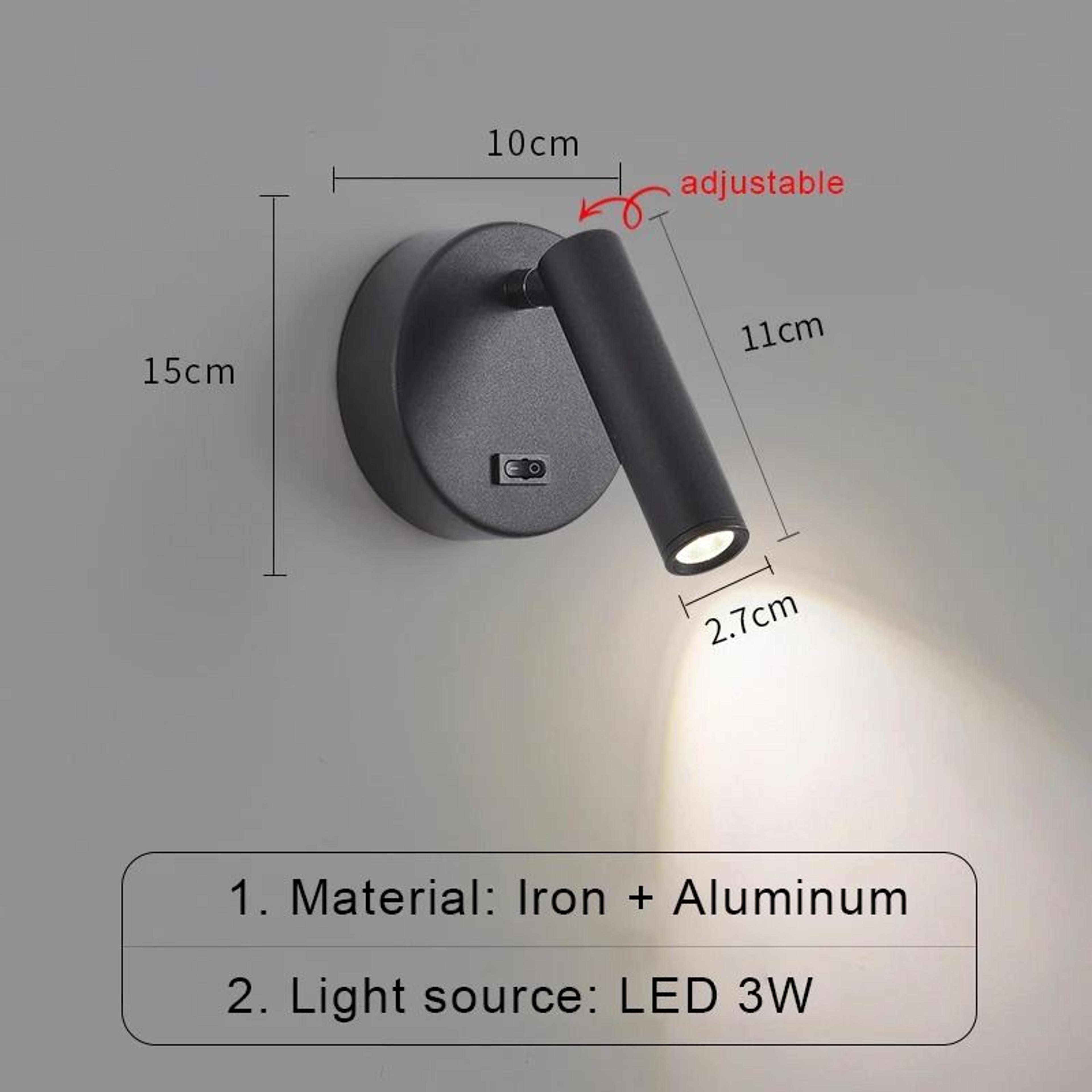 Modern LED Bedside Reading Light With Switch Adjustable Wall Spotlight 1
