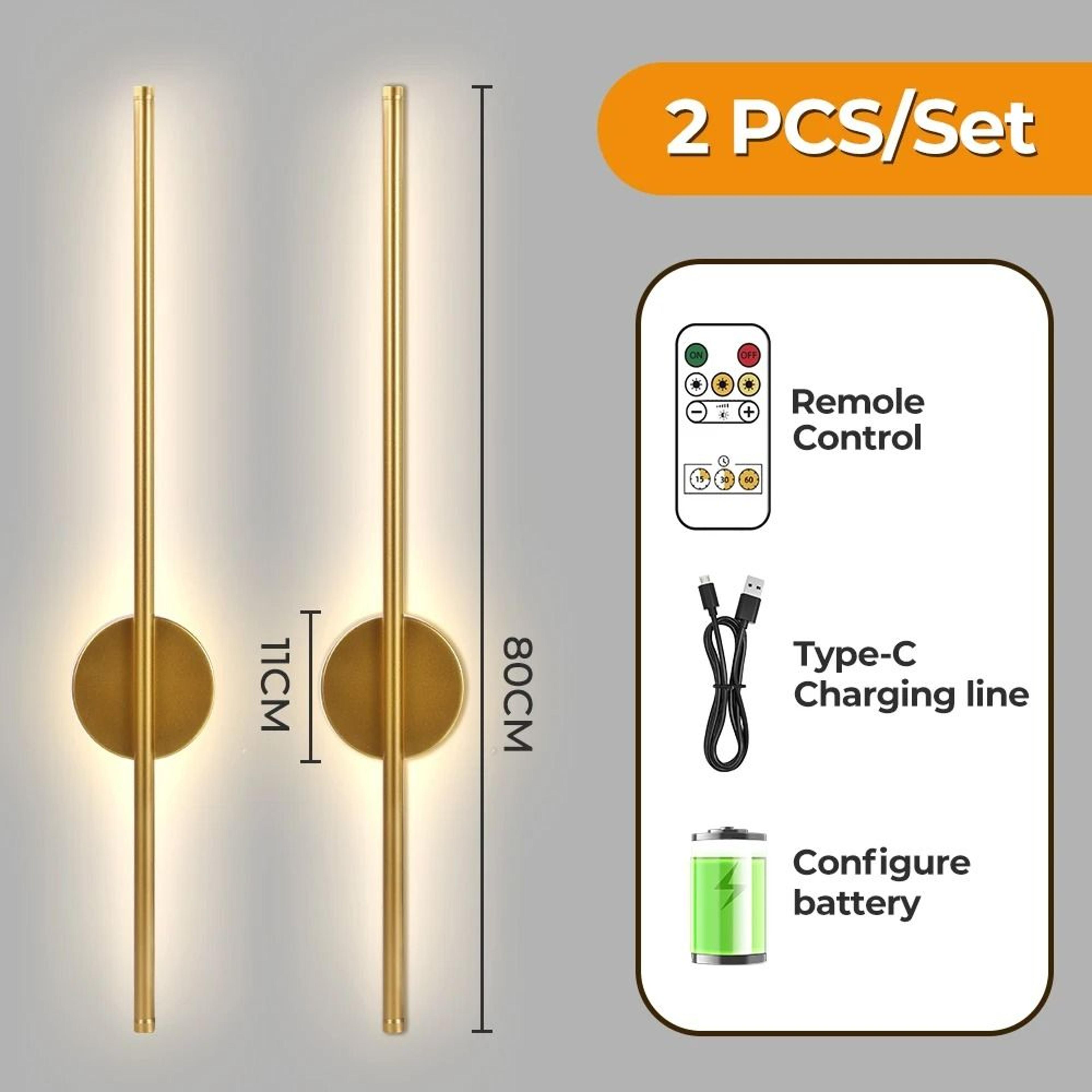 2 Piece Magnetic Rechargeable Wall Lamp Wireless LED Sconce Set 1