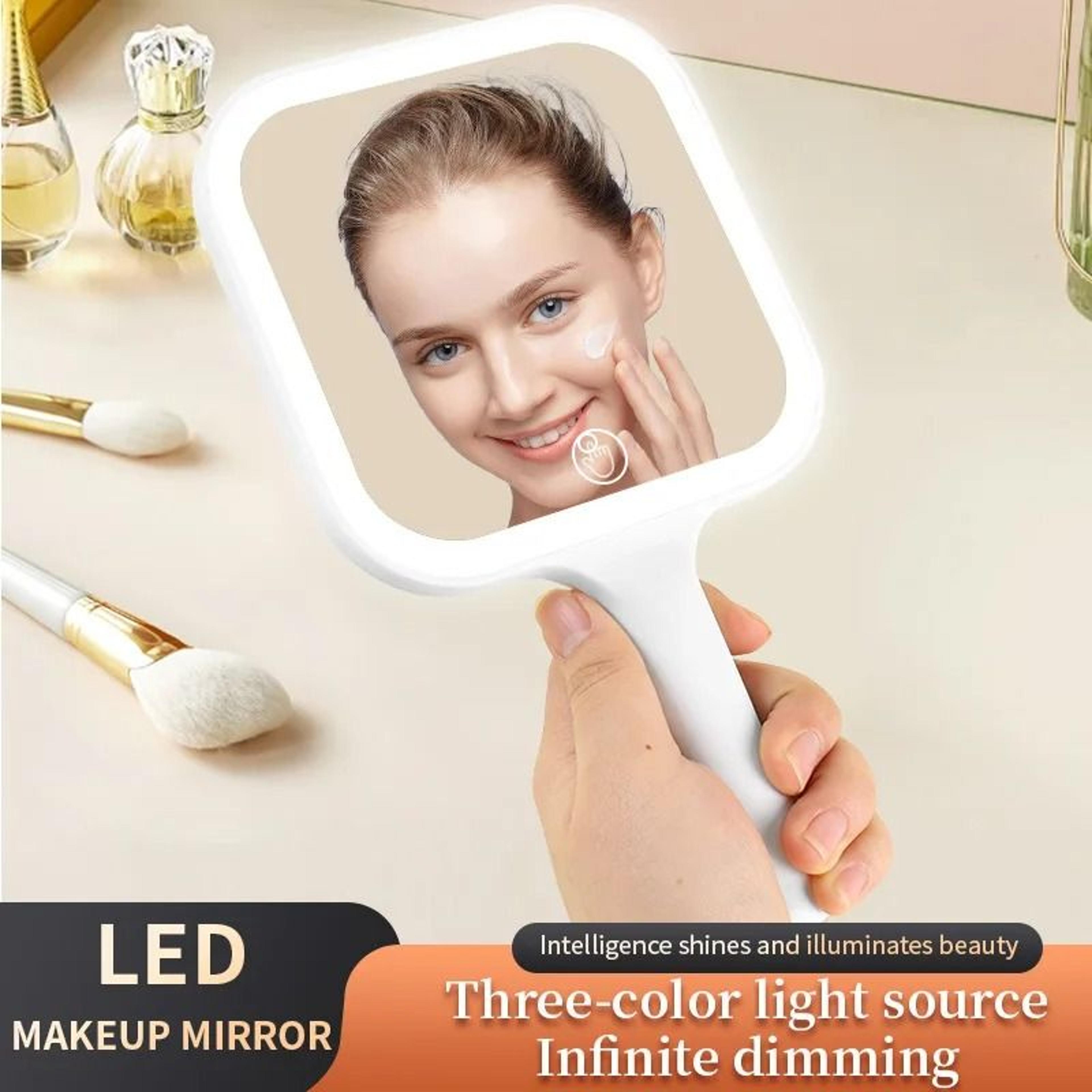 Portable LED Makeup Mirror With Handle And 3 Color Light 5
