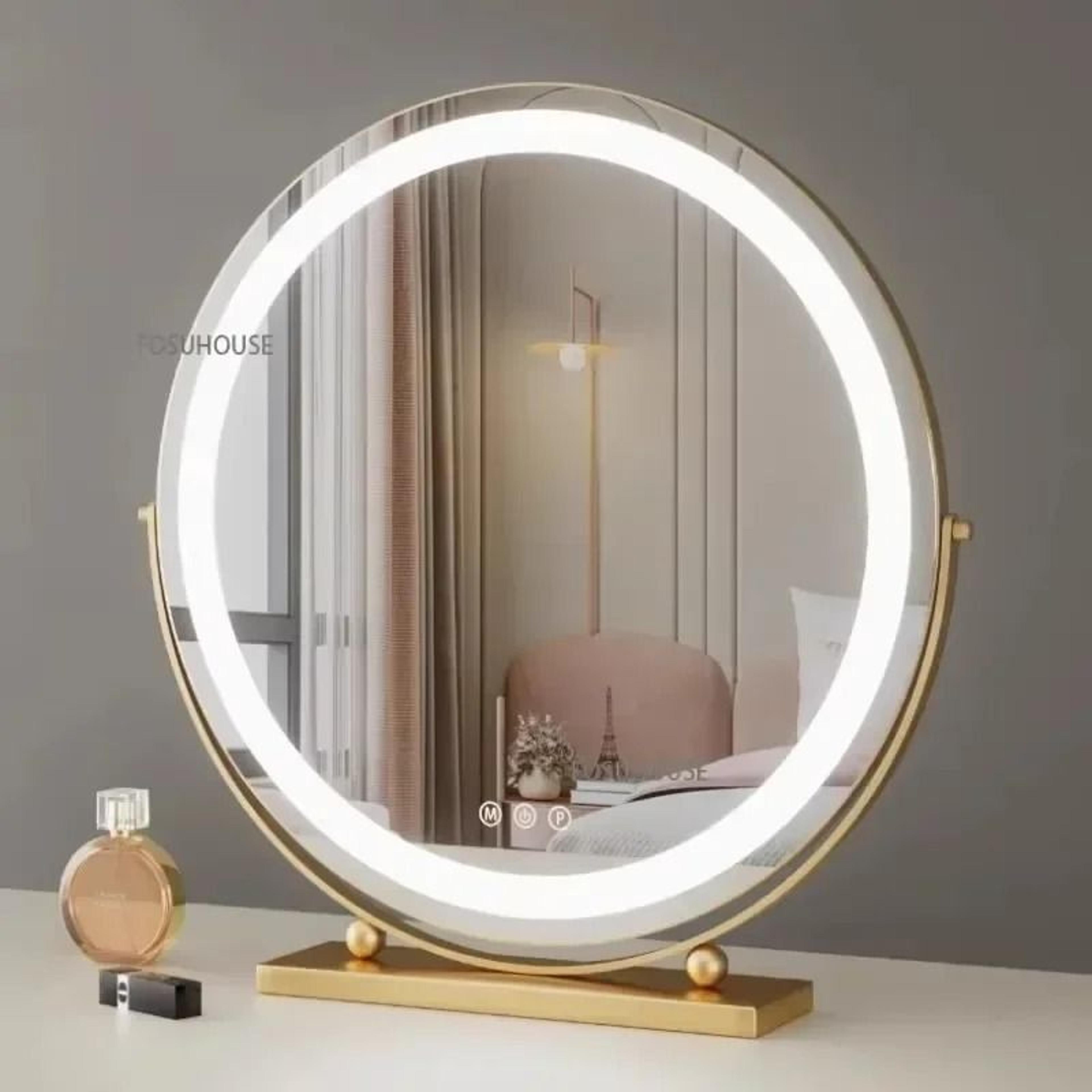 Modern Round LED Makeup Mirror Rechargeable Desktop Vanity Beauty Mirror 12