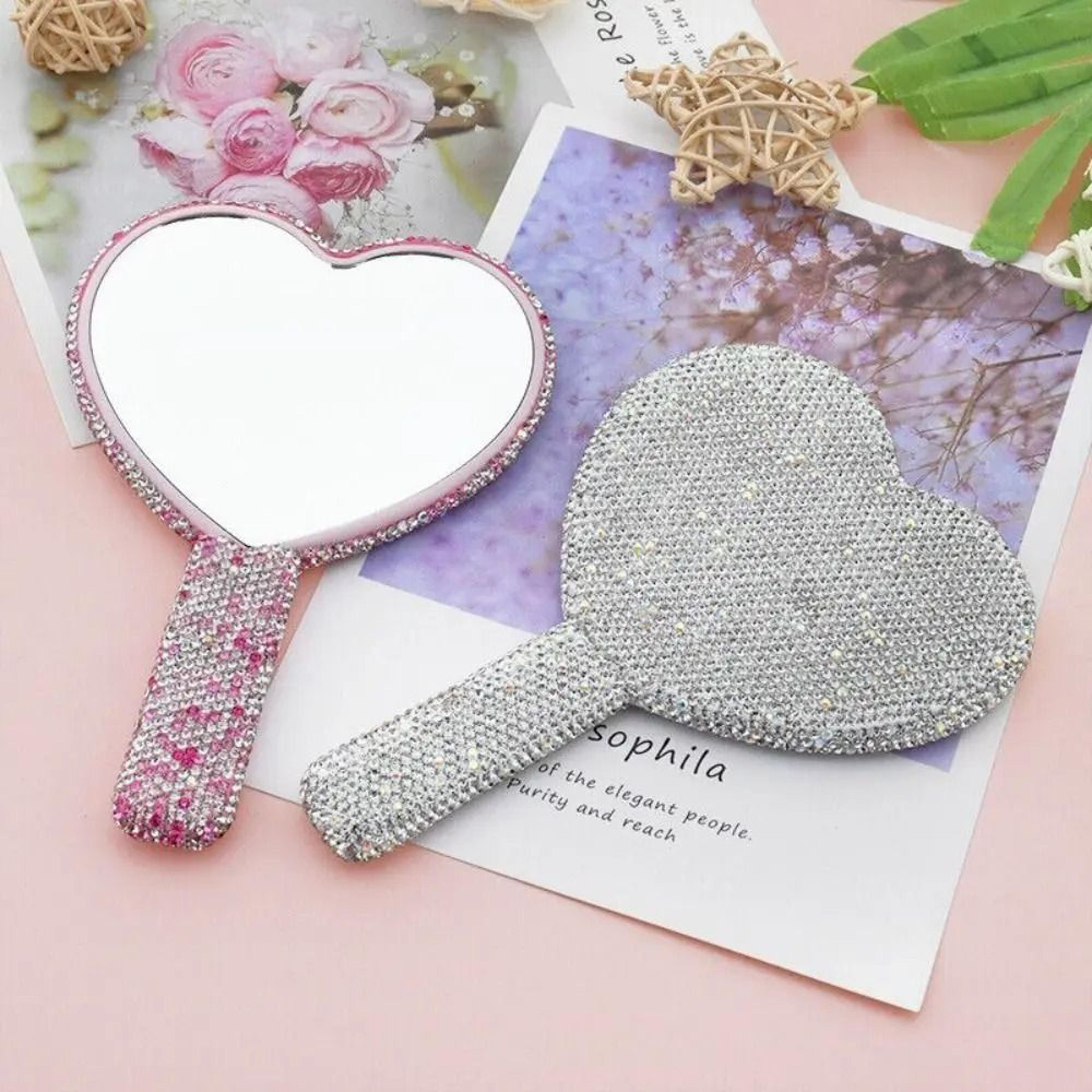 Glam Rhinestone Handheld Makeup Mirror Heart Round Square Portable Beauty Mirror 8