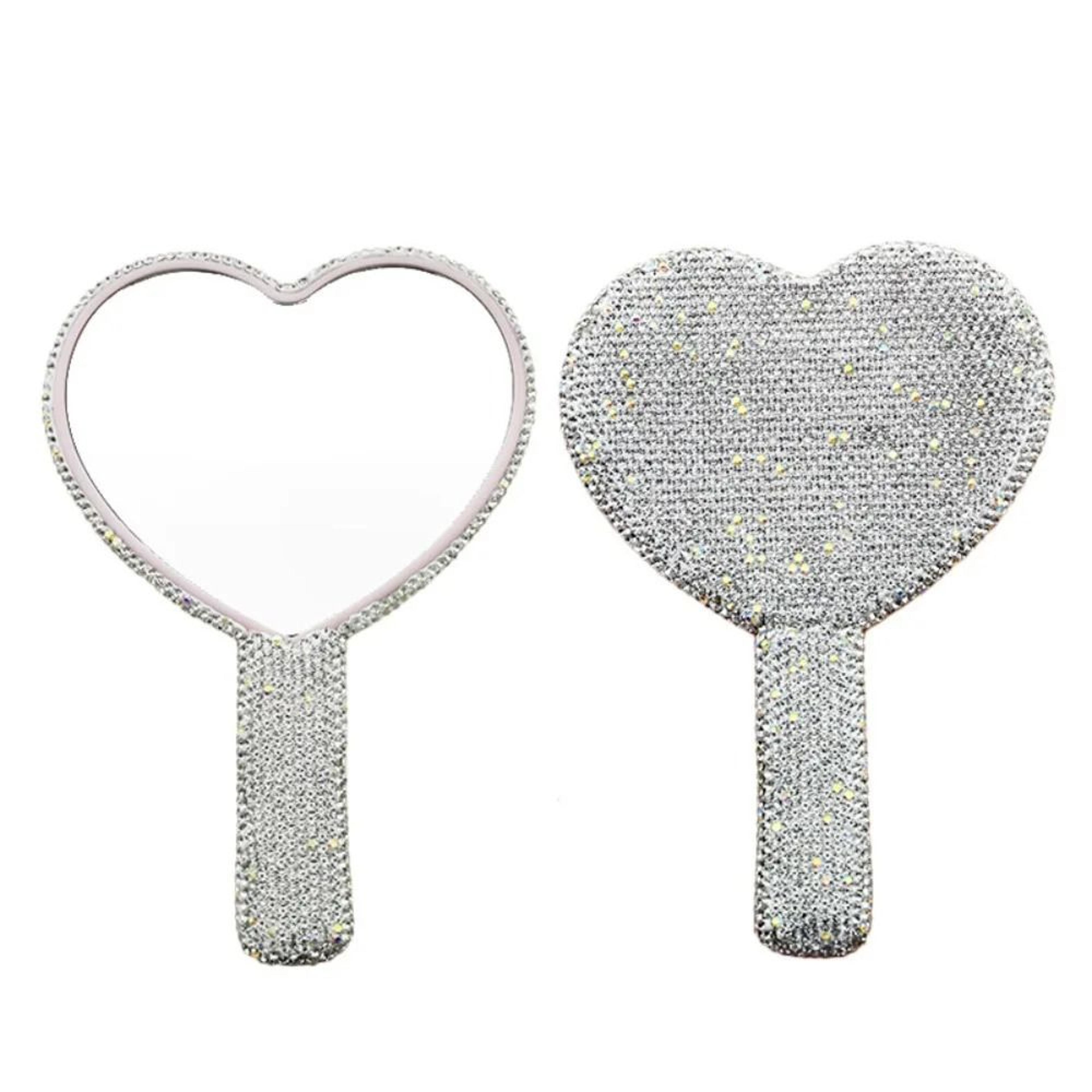 Glam Rhinestone Handheld Makeup Mirror Heart Round Square Portable Beauty Mirror 4