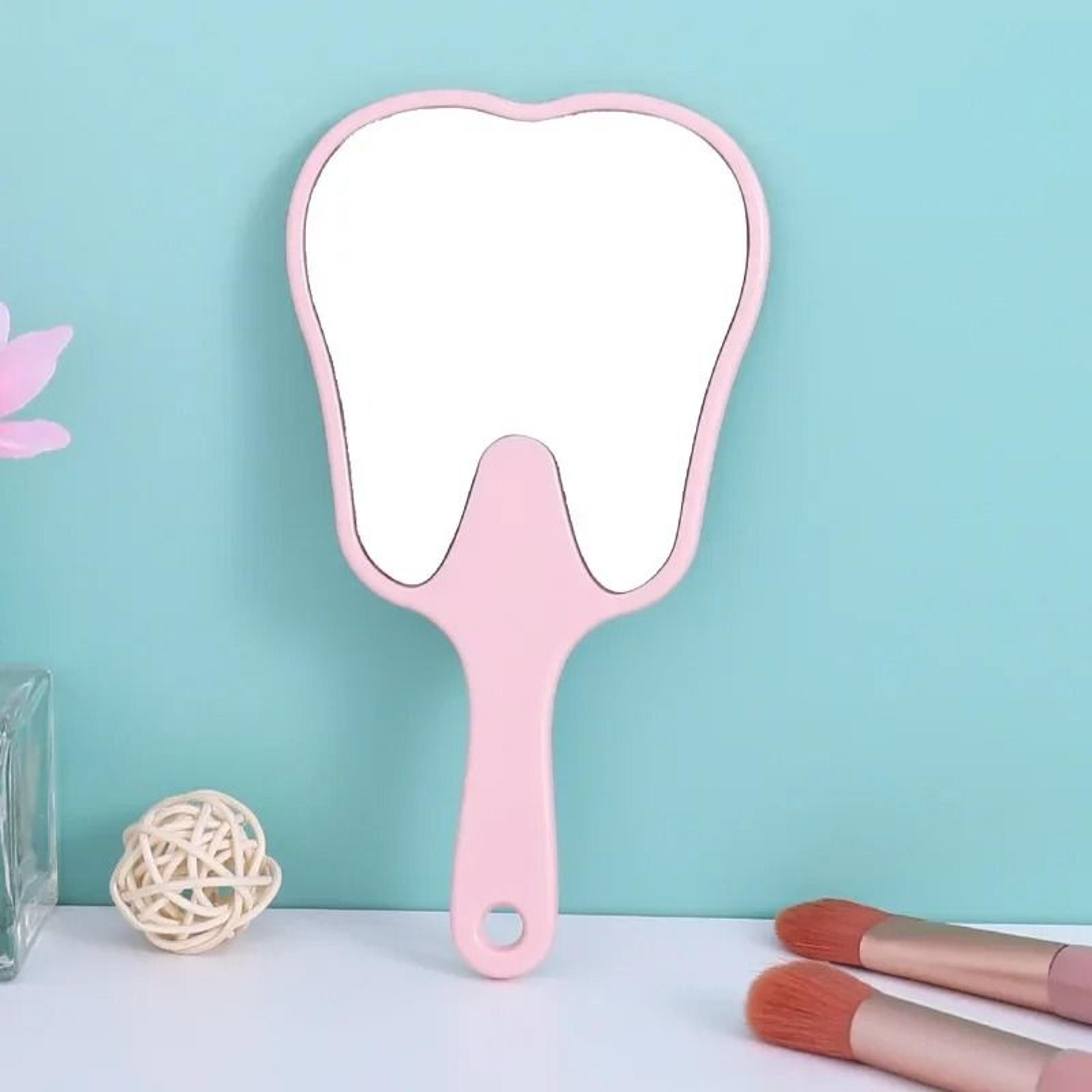 Cute Tooth Shaped Handheld Mirror Portable Dental Makeup Beauty Mirror With Handle 3