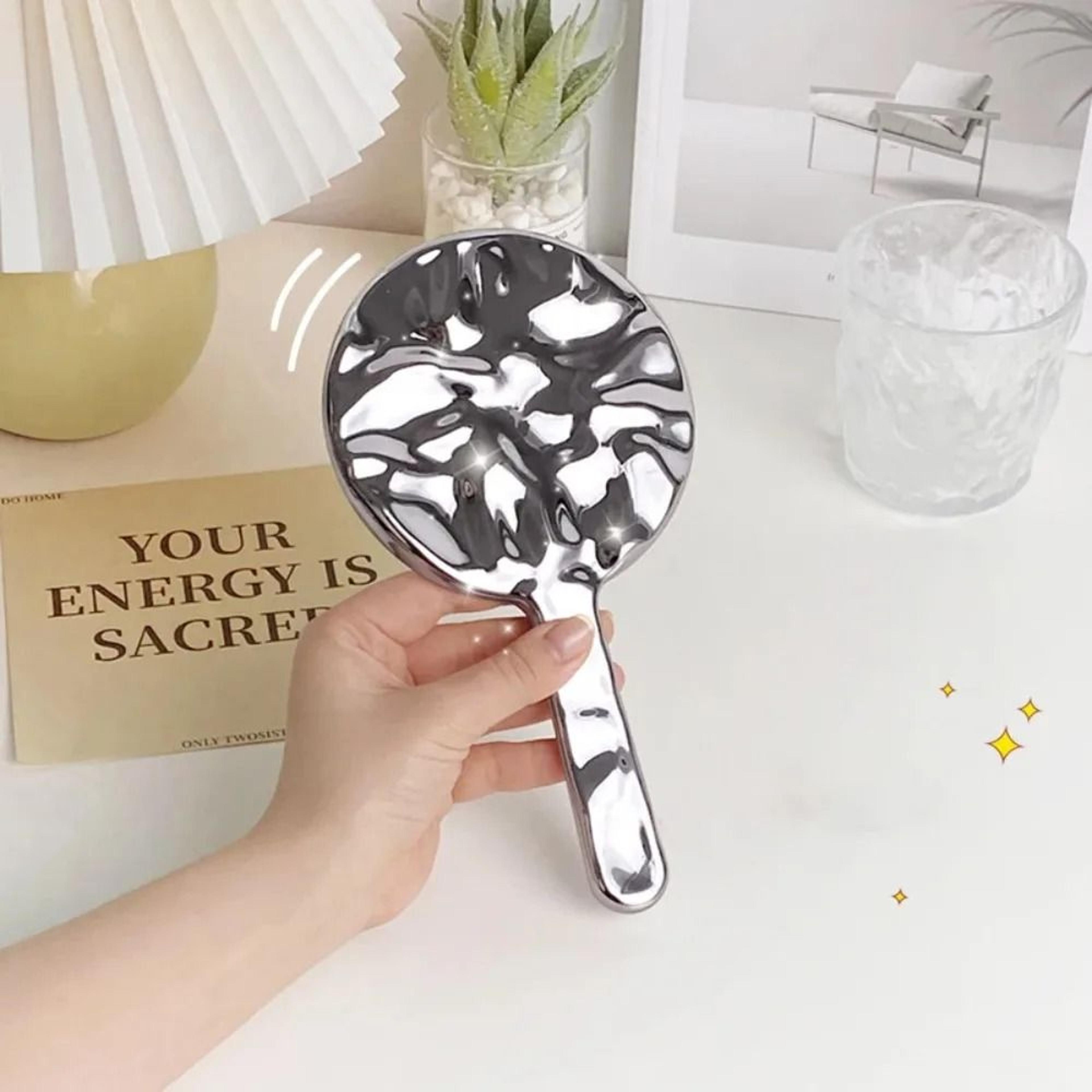 Elegant Electroplated Handheld Makeup Mirror Round Square Portable Beauty Hand Mirror 2