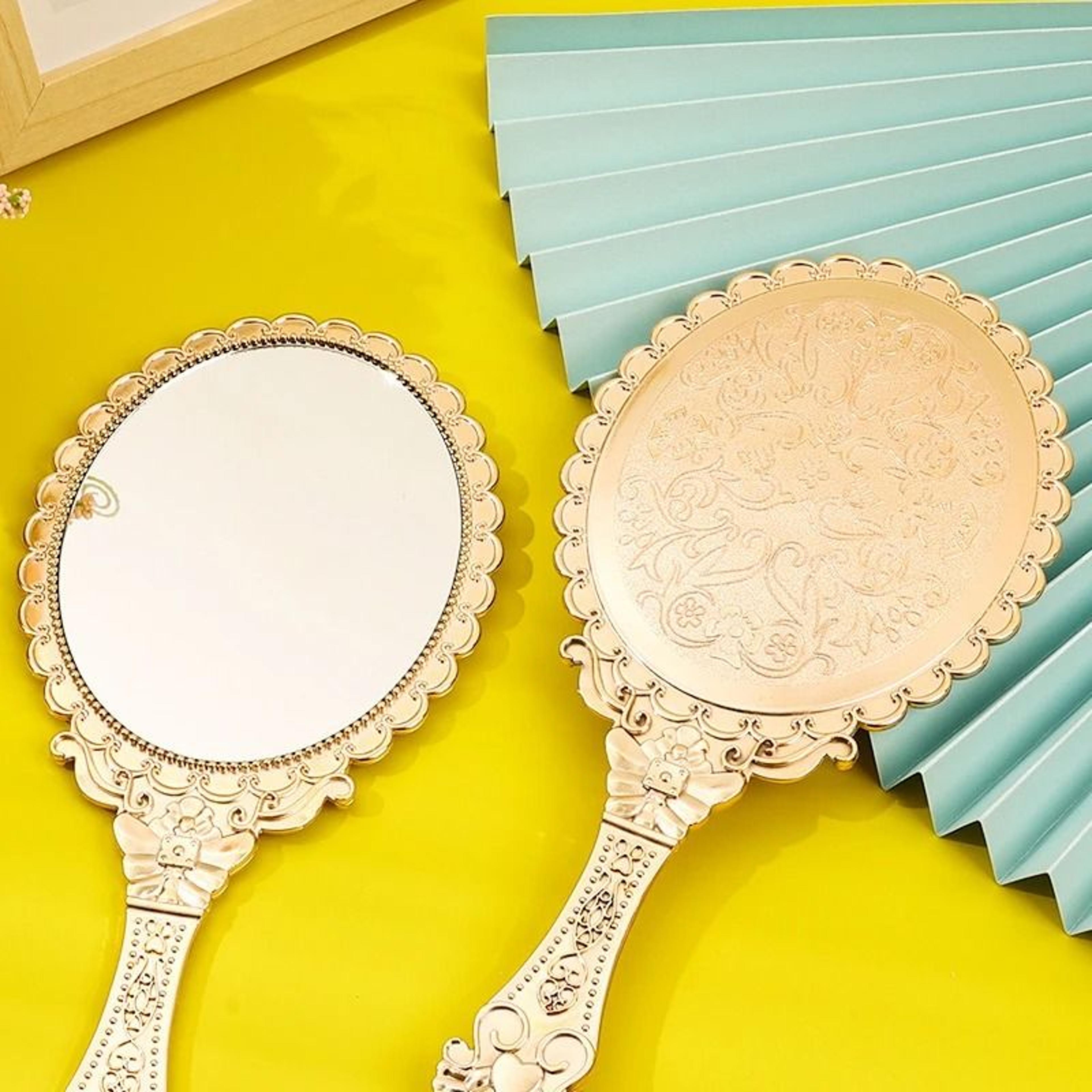 Rose Gold Vintage Hand Mirror Portable Oval Vanity Makeup Mirror 5