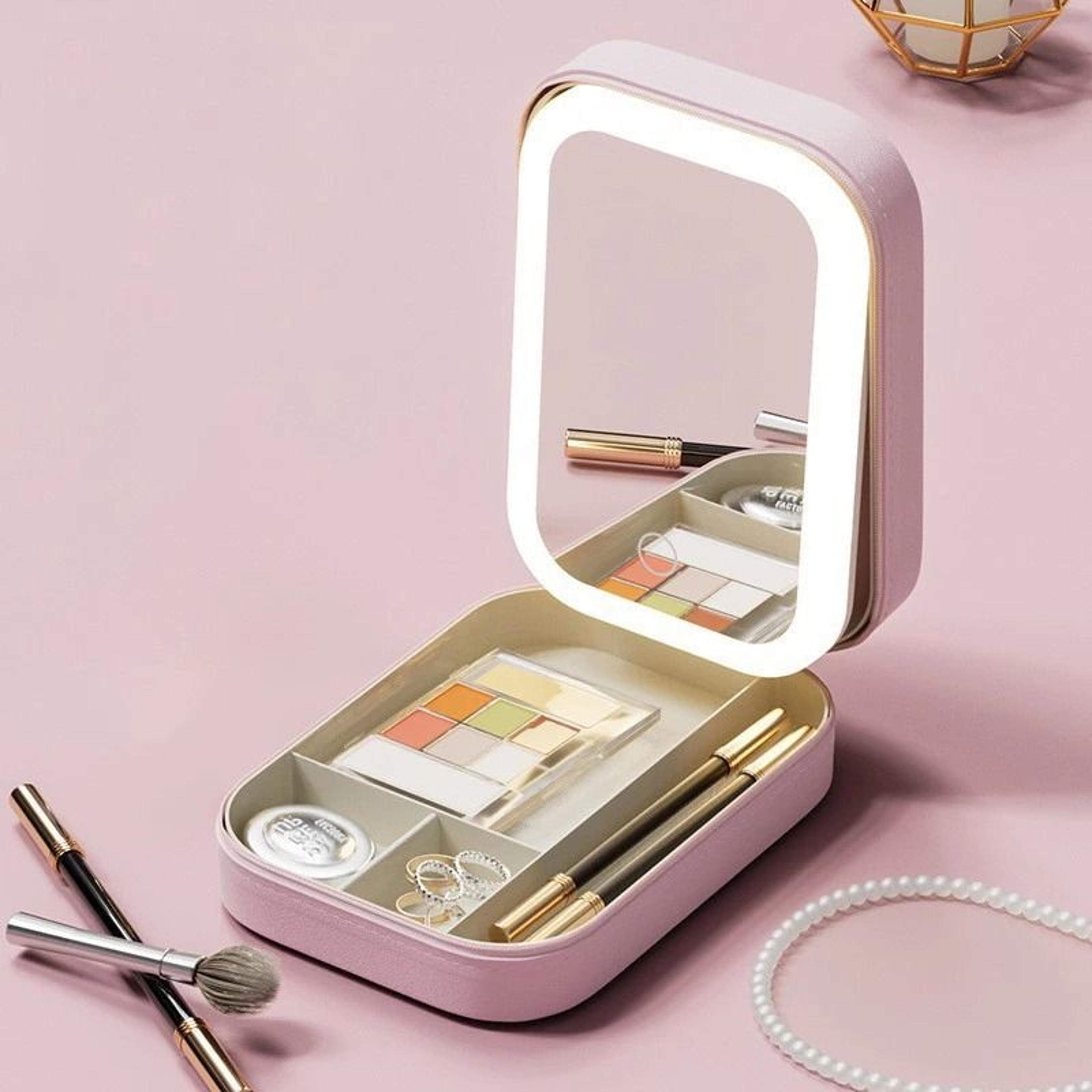 Rechargeable LED Makeup Mirror Portable Pink Travel Vanity Mirror 1