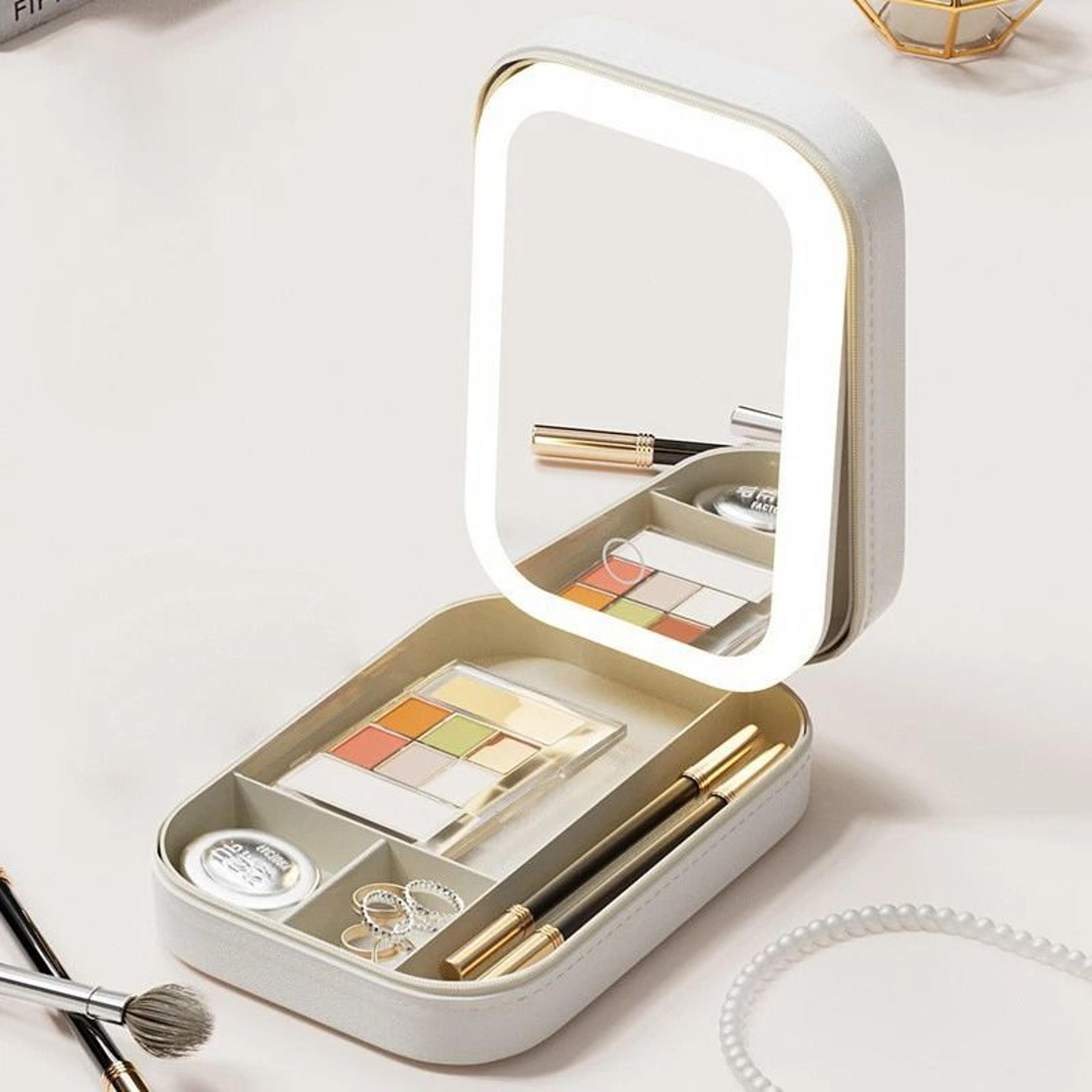 Rechargeable LED Makeup Mirror Portable Pink Travel Vanity Mirror 2