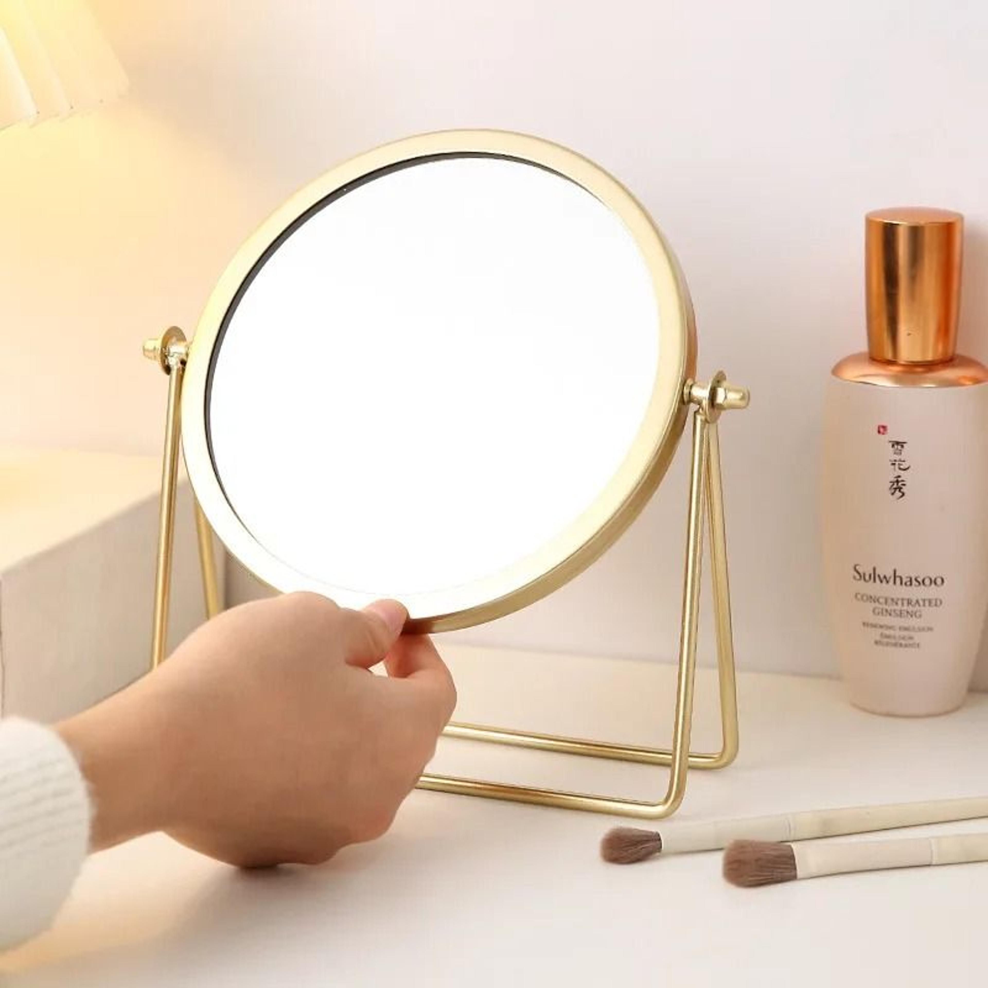 Rotating Stainless Steel Vanity Mirror Desktop Makeup Mirror With Stand 4