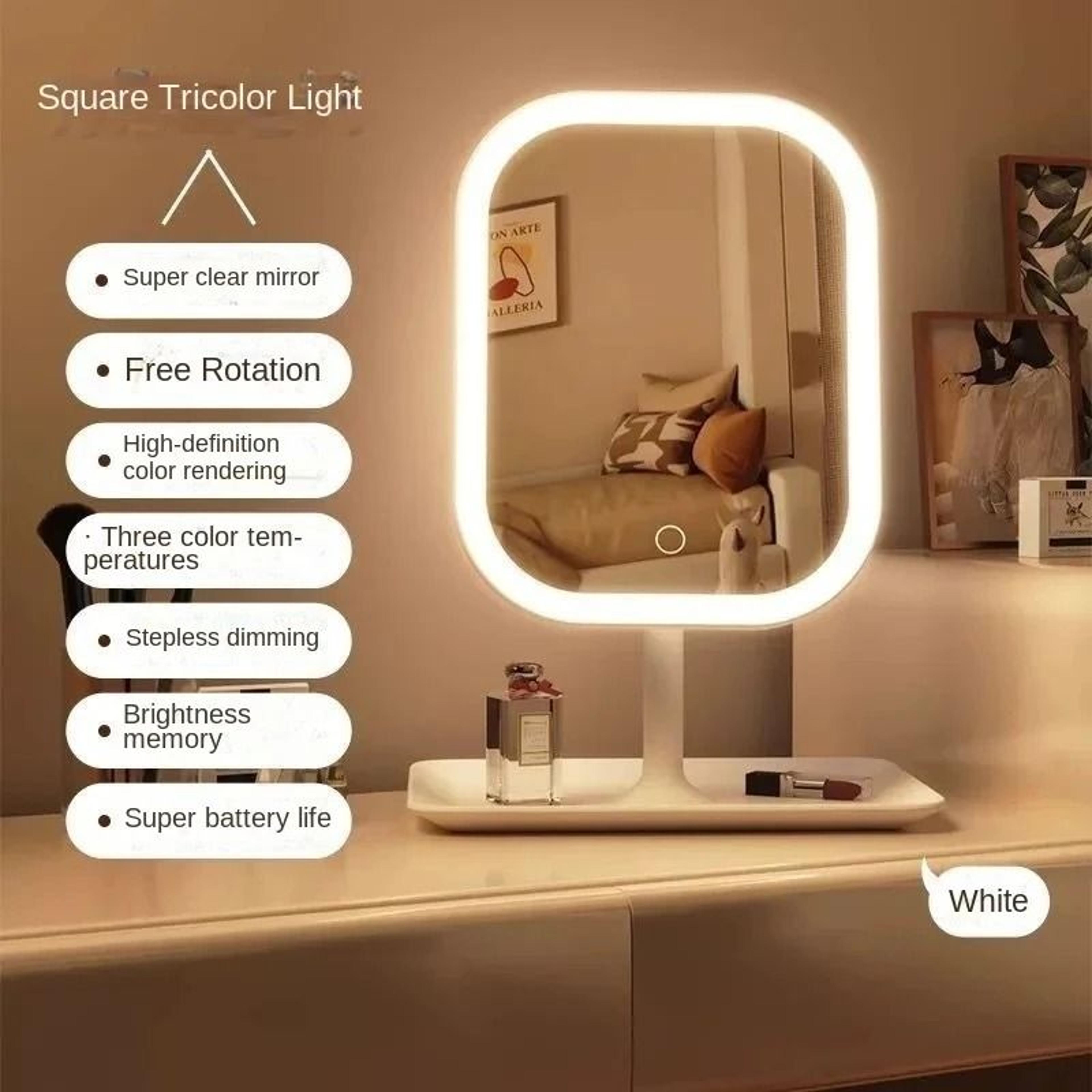 Rechargeable LED Vanity Mirror Three Color Dimmable Touch Makeup Mirror 2