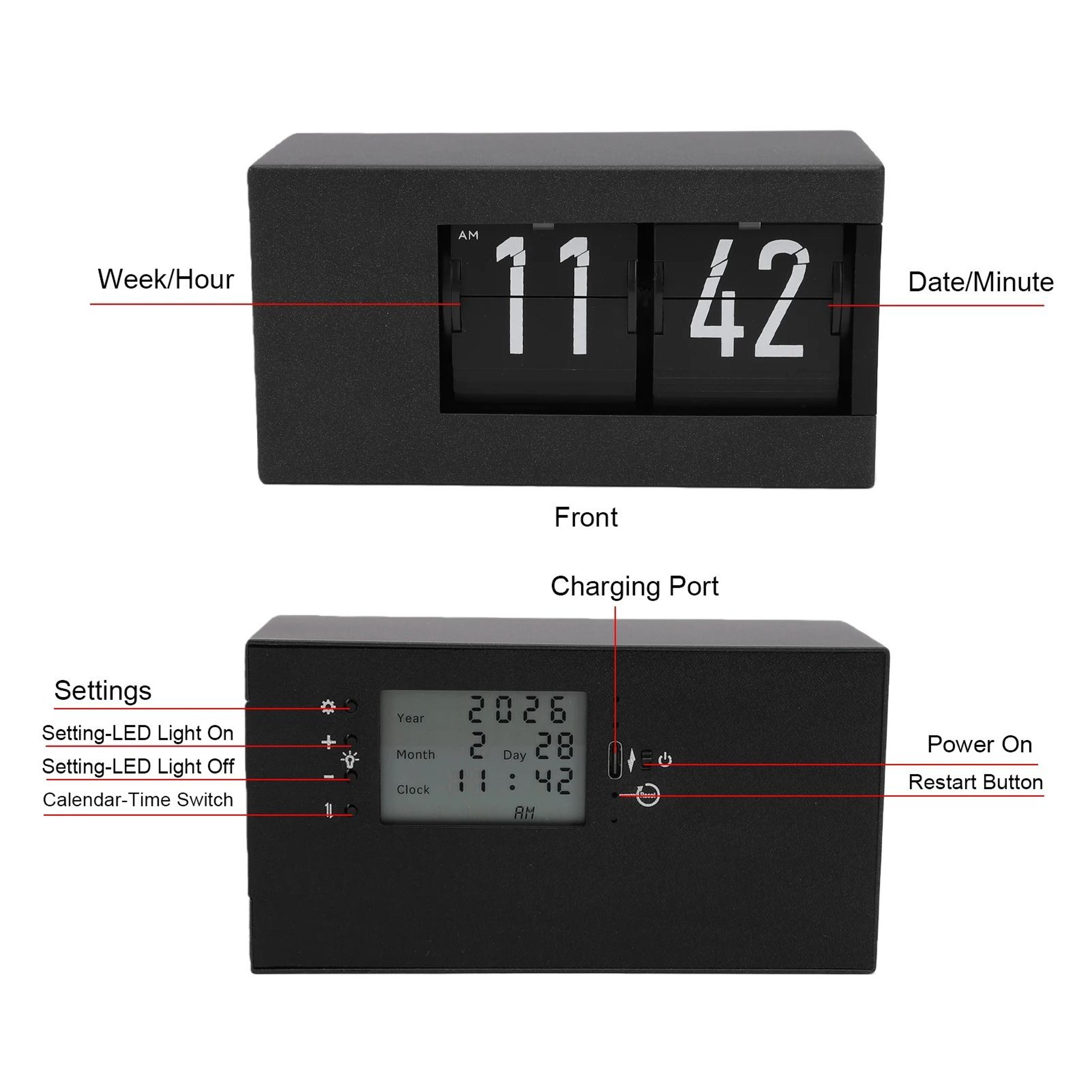 Retro Automatic Calendar Flip Clock With LED Display And AM PM 8