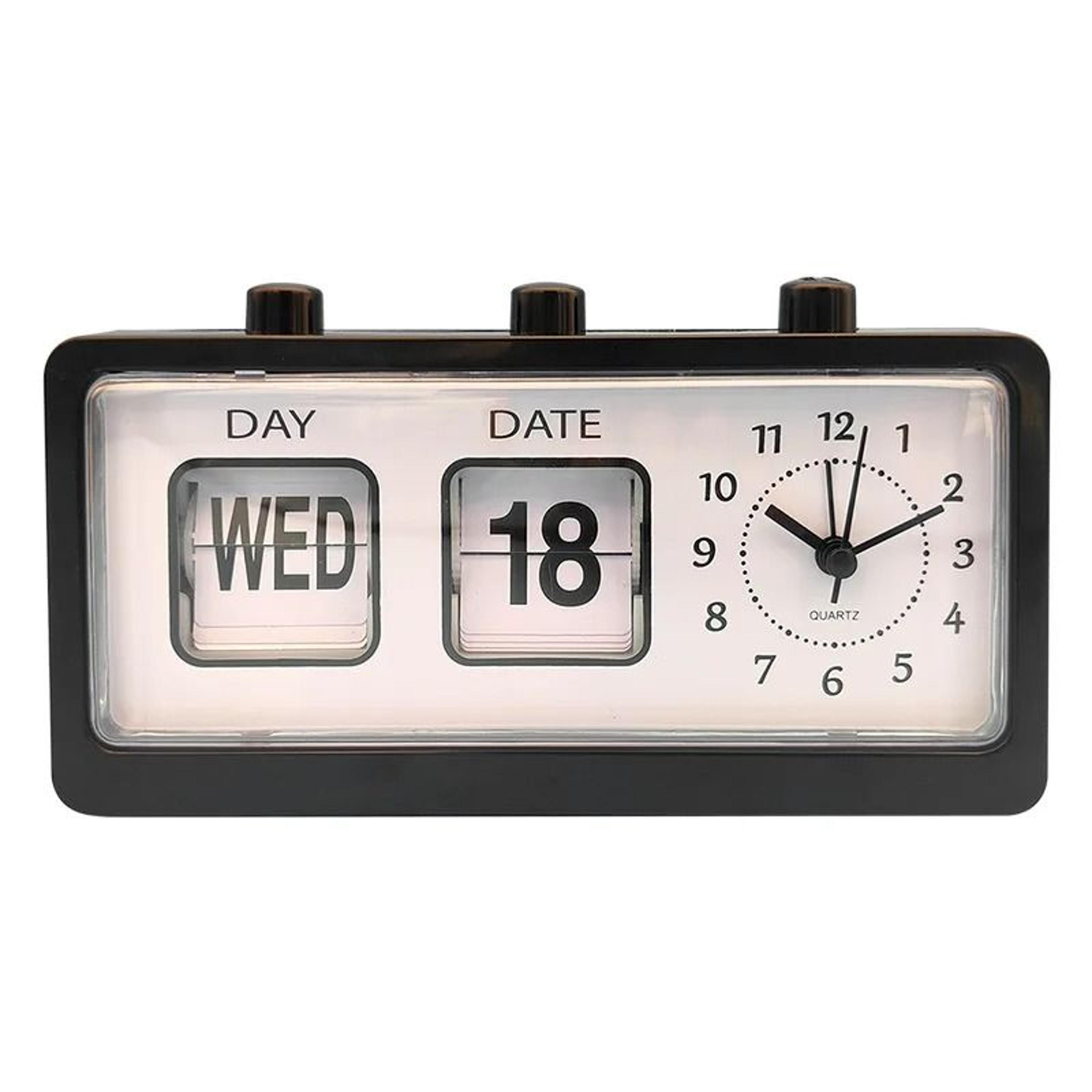 retro manual flip calendar desk clock with day date display