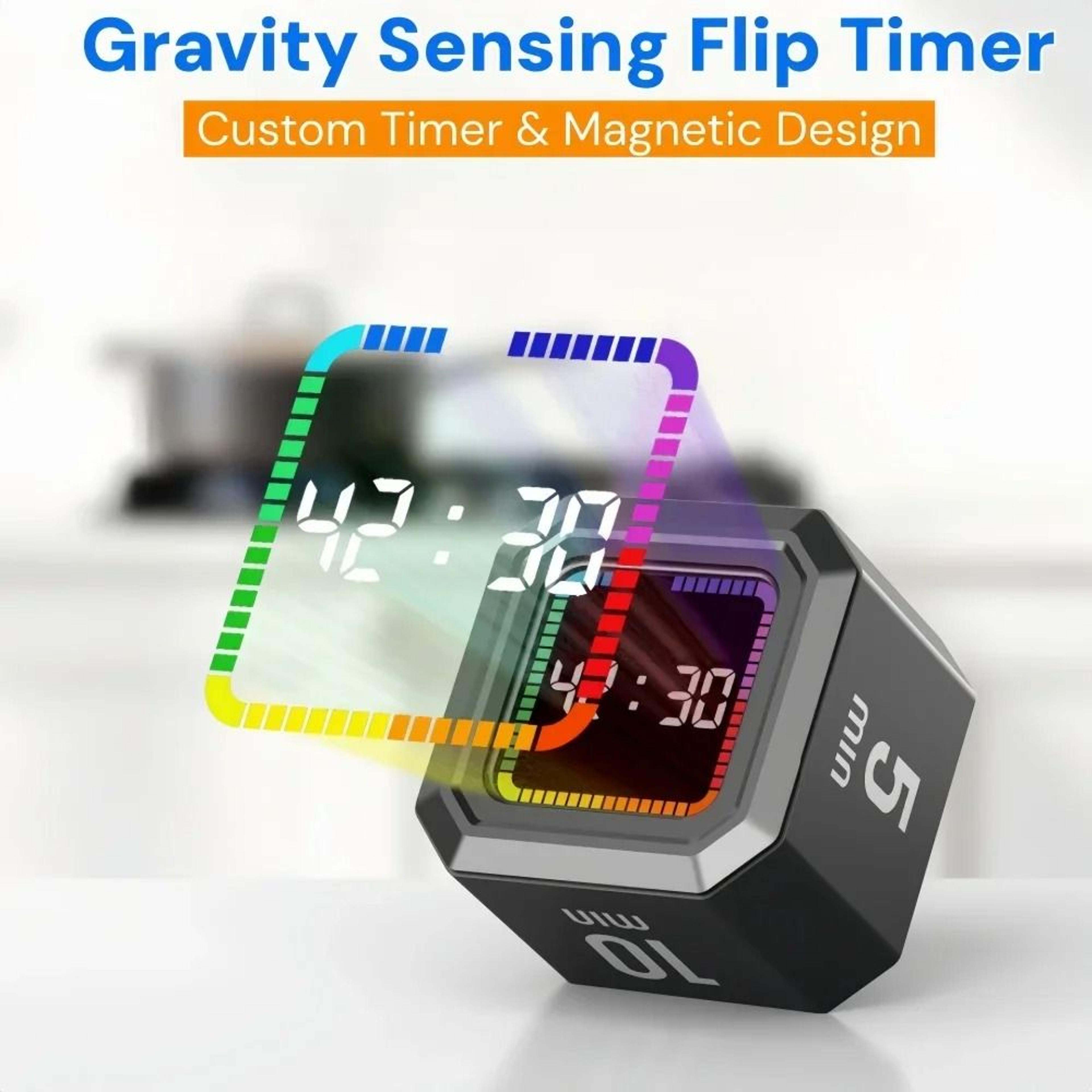 Magnetic Flip Countdown Timer Gravity Sensing Rechargeable Desk Cube 0