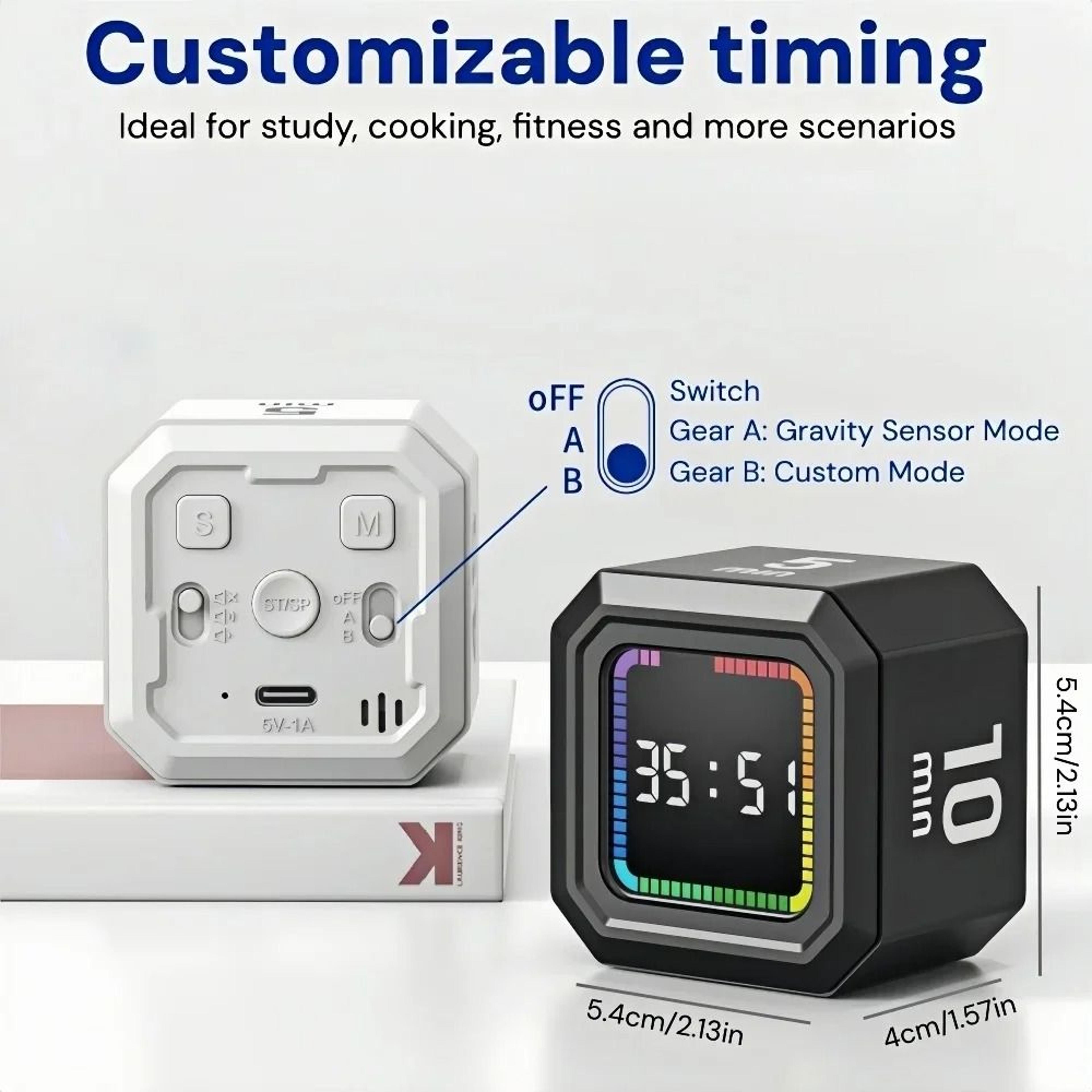 Magnetic Flip Countdown Timer Gravity Sensing Rechargeable Desk Cube 3