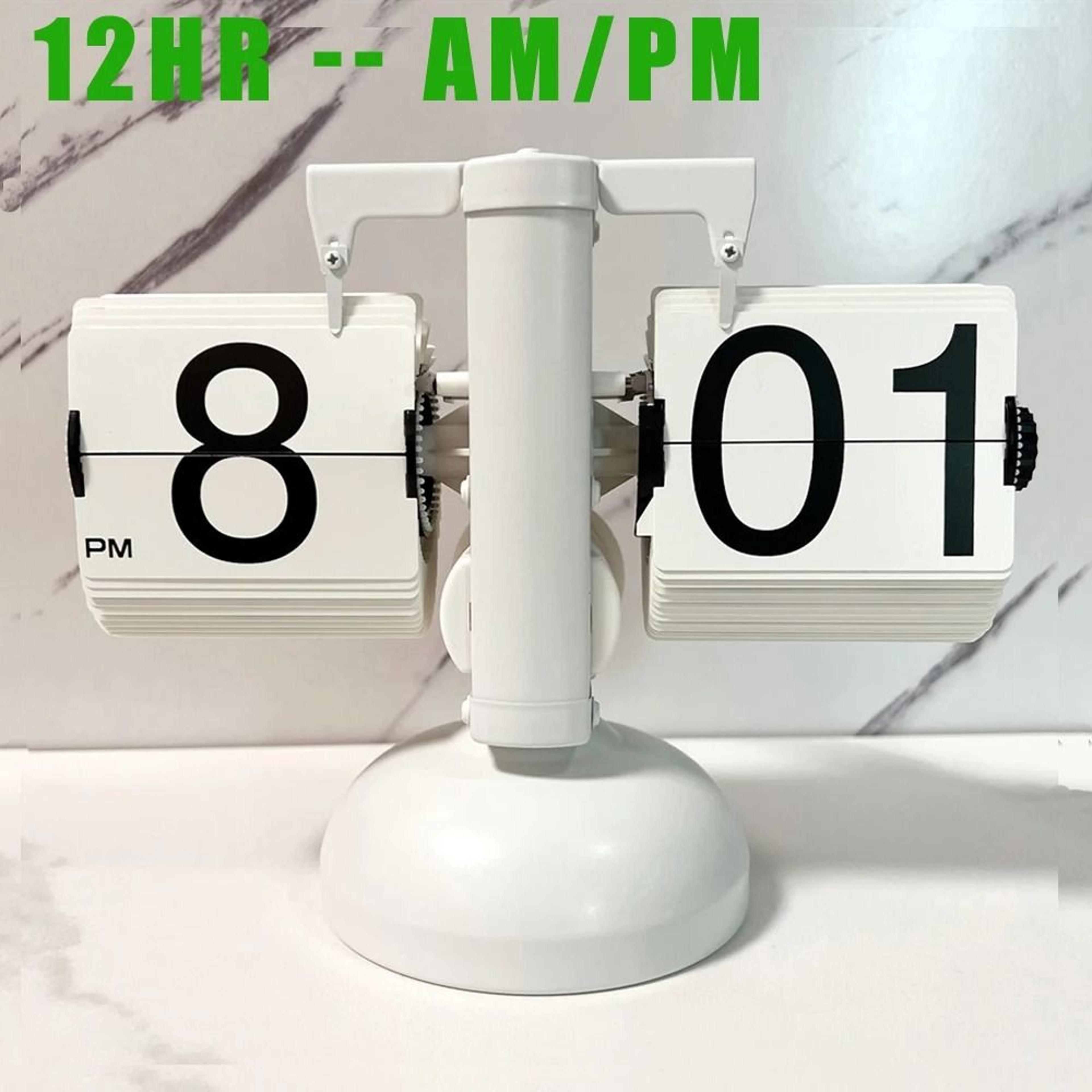 Modern Automatic Flip Desk Clock With Wooden Base And Large Display 3