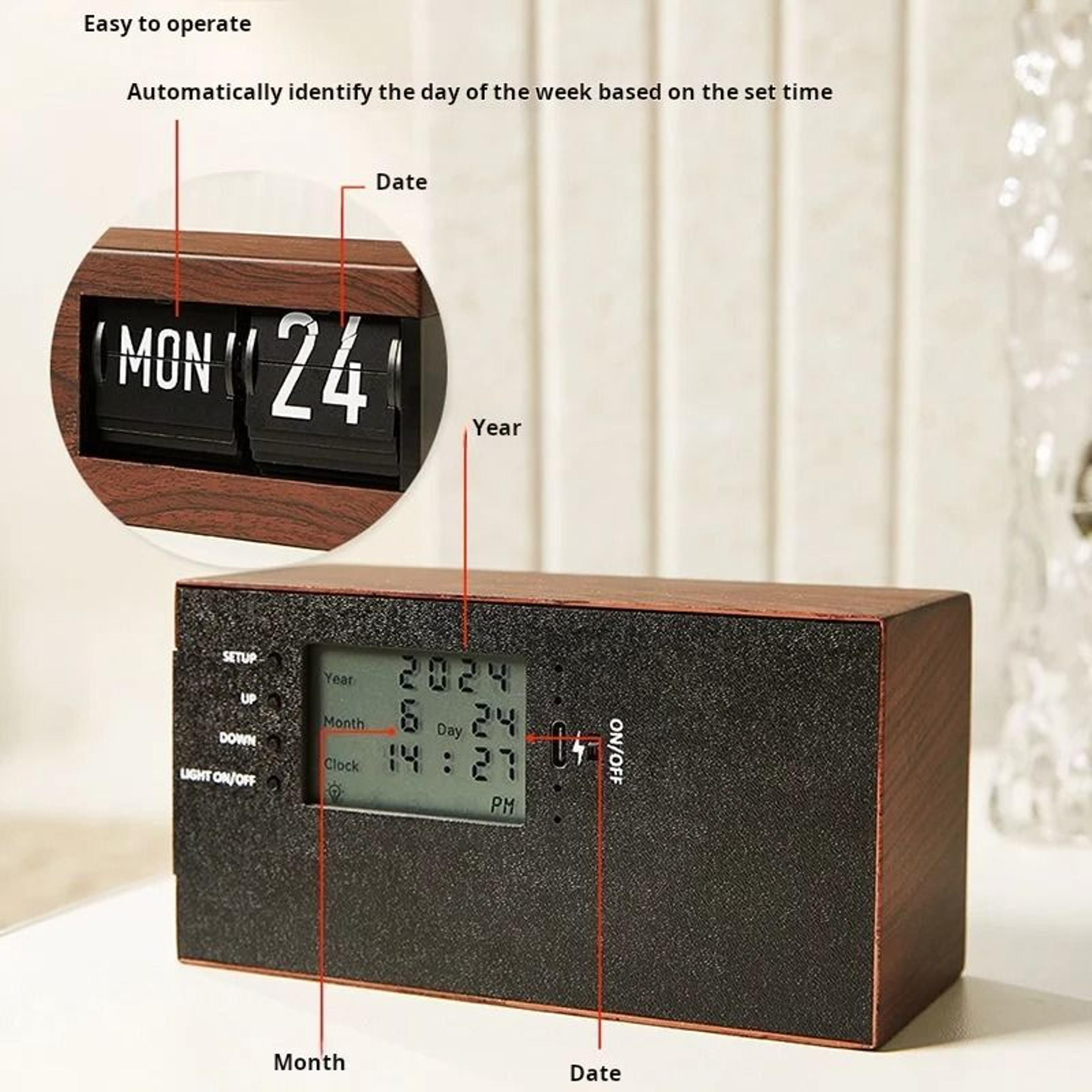 Rechargeable Retro Flip Desk Clock With Calendar And Automatic Page Turning 6