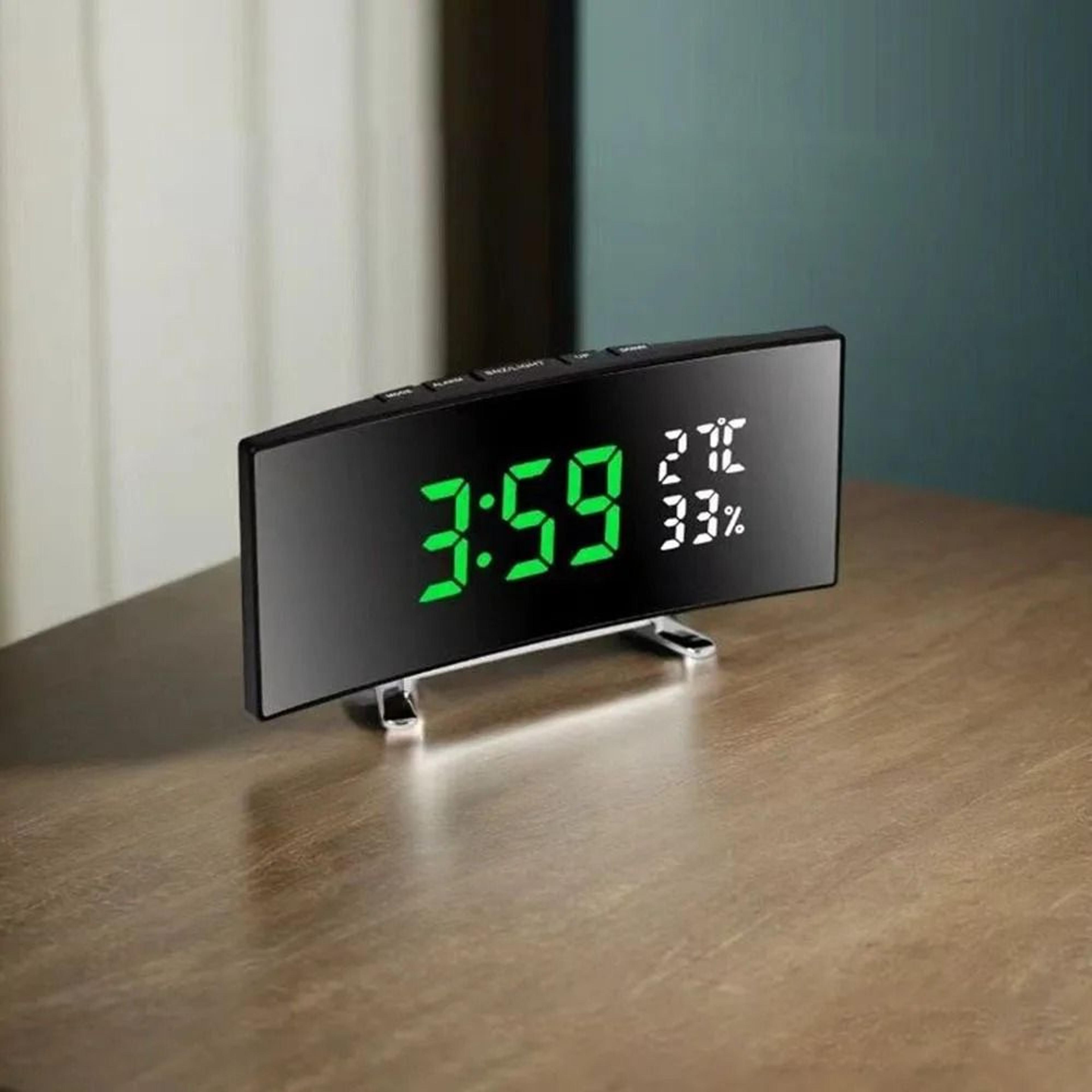 Curved LED Digital Alarm Clock With Temperature Humidity And Adjustable Brightness 6