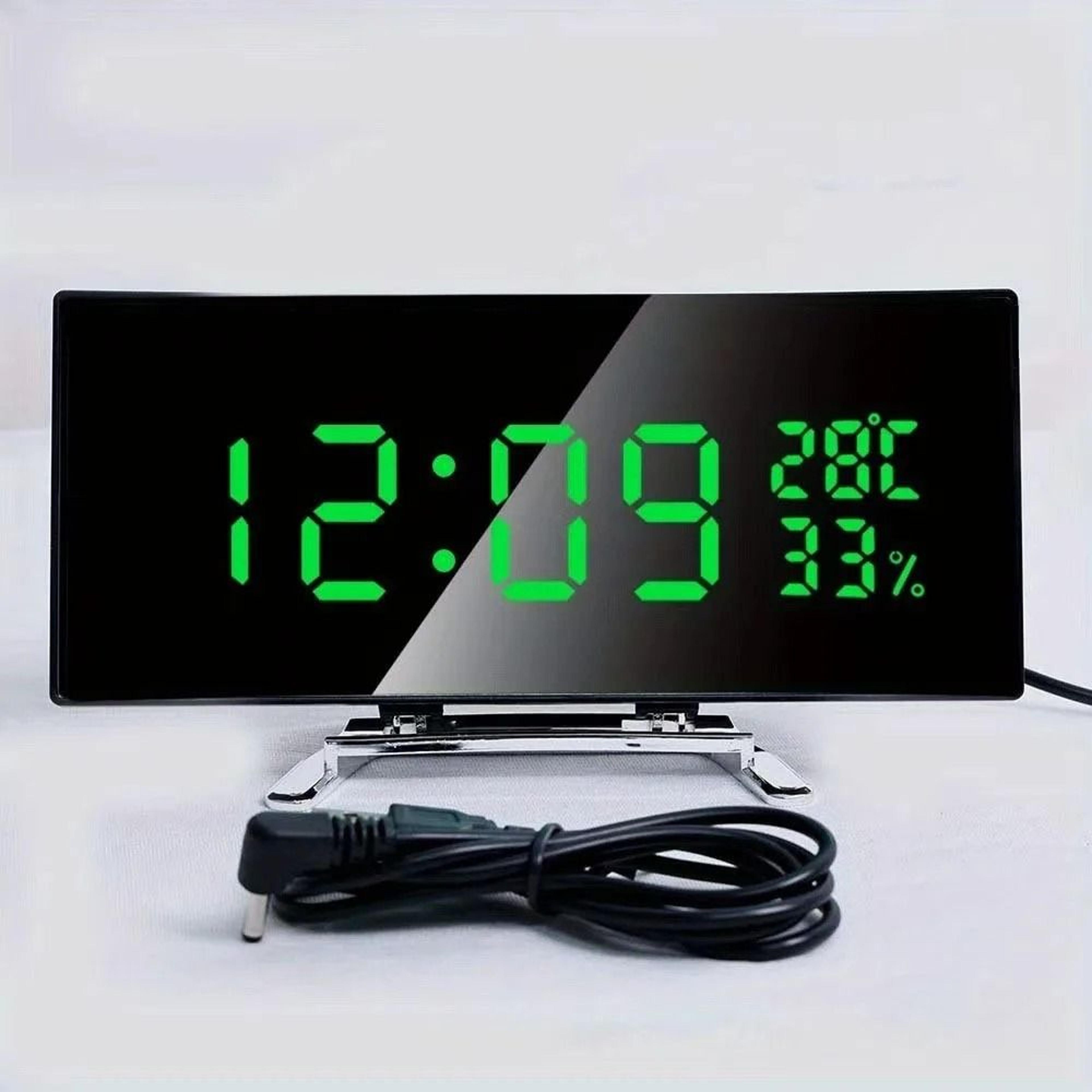 Curved LED Digital Alarm Clock With Temperature Humidity And Adjustable Brightness 4