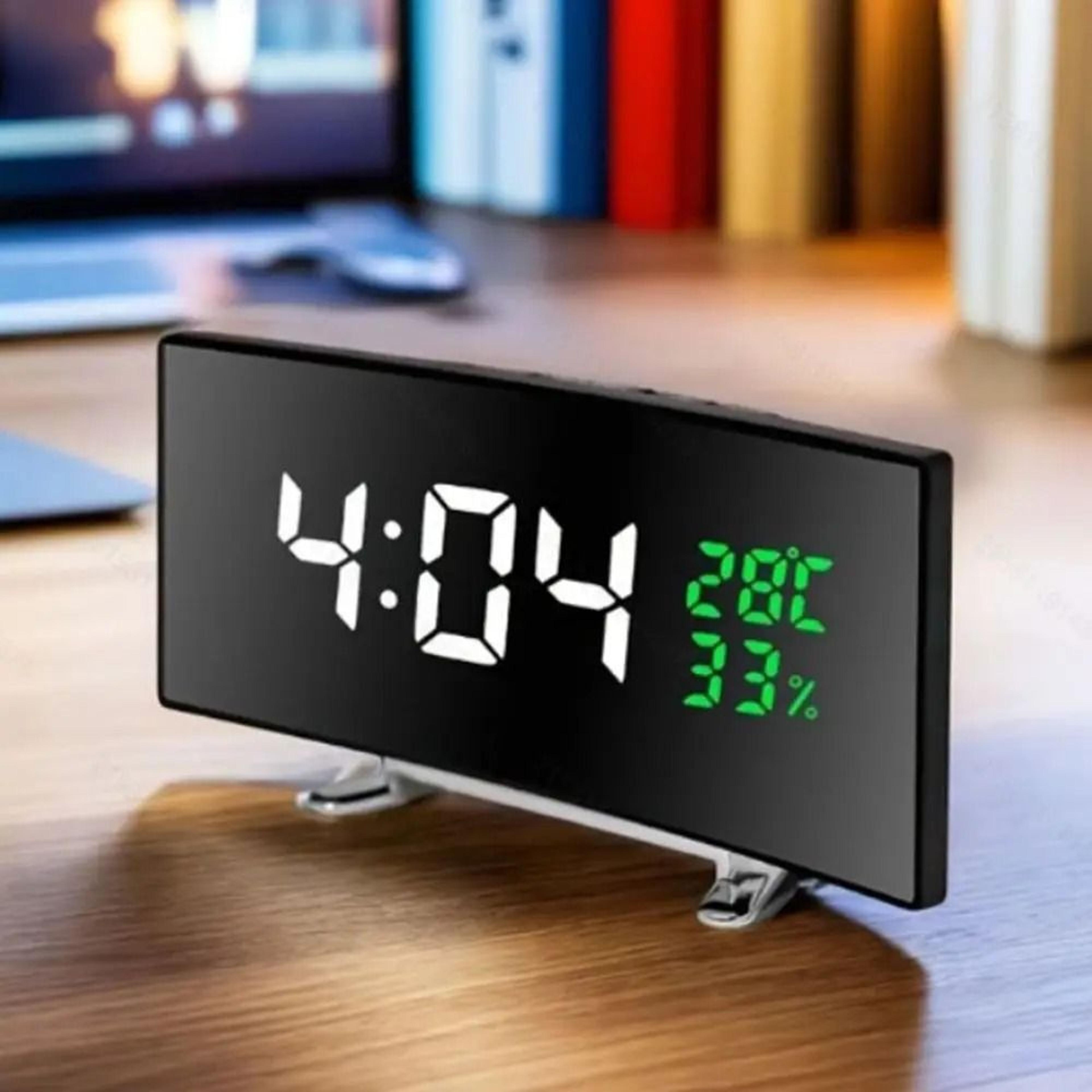 Curved LED Digital Alarm Clock With Temperature Humidity And Adjustable Brightness 11